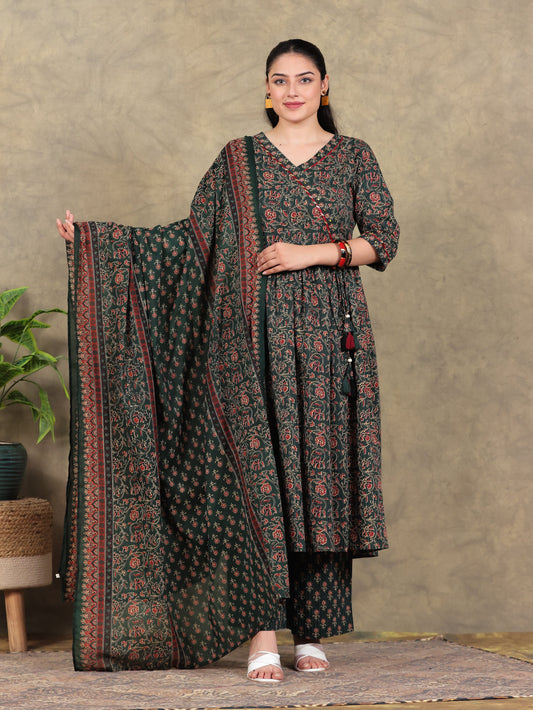 Cotton Voile Floral Green Dupatta