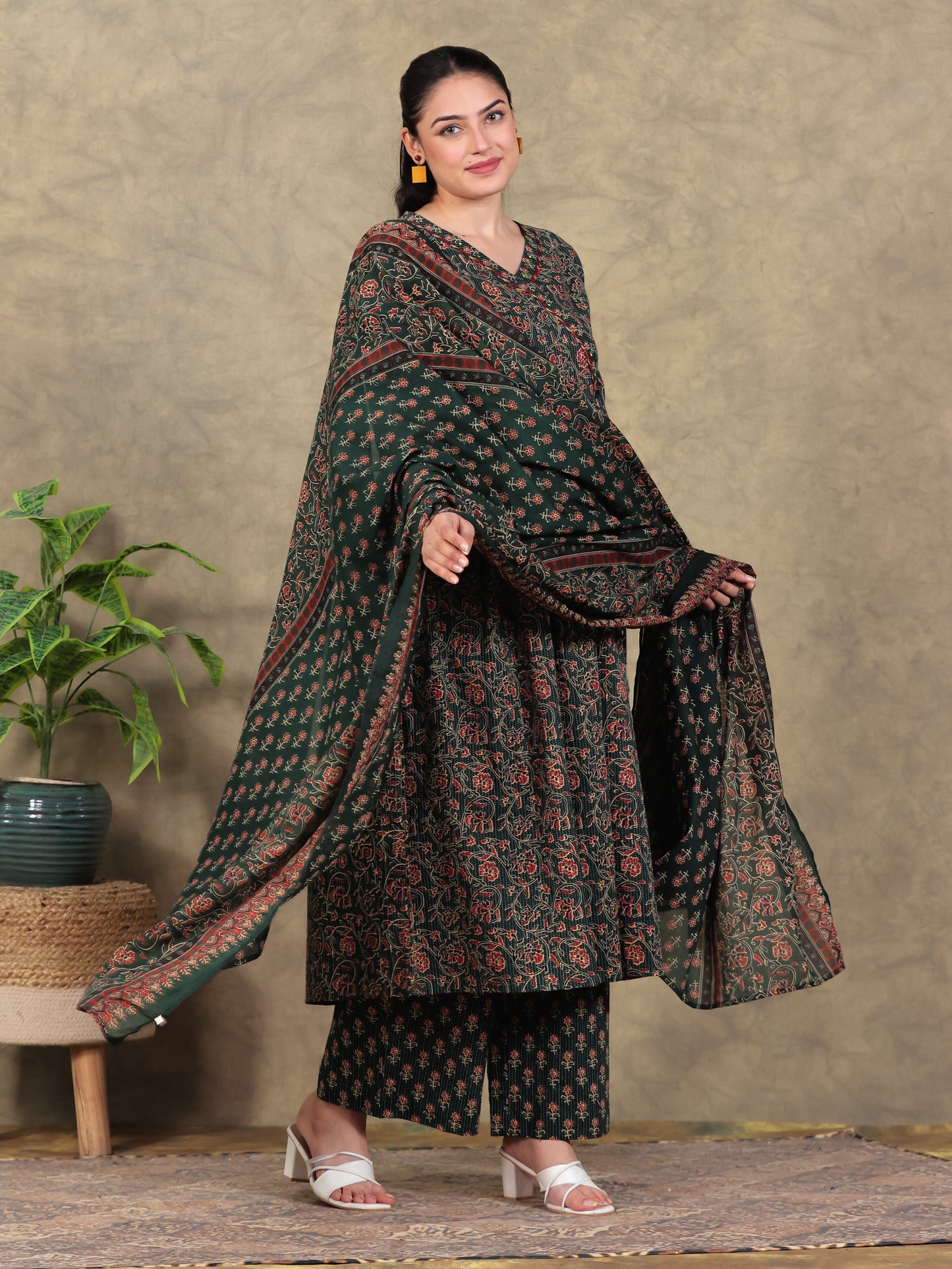 Cotton Voile Floral Green Dupatta