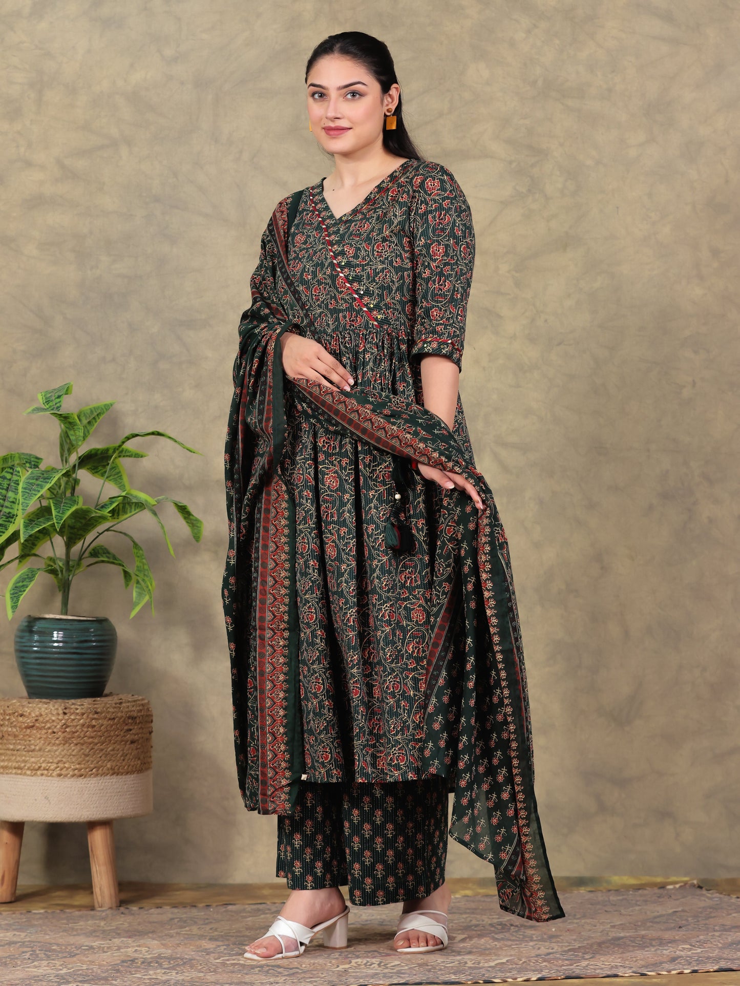 Cotton Voile Floral Green Dupatta