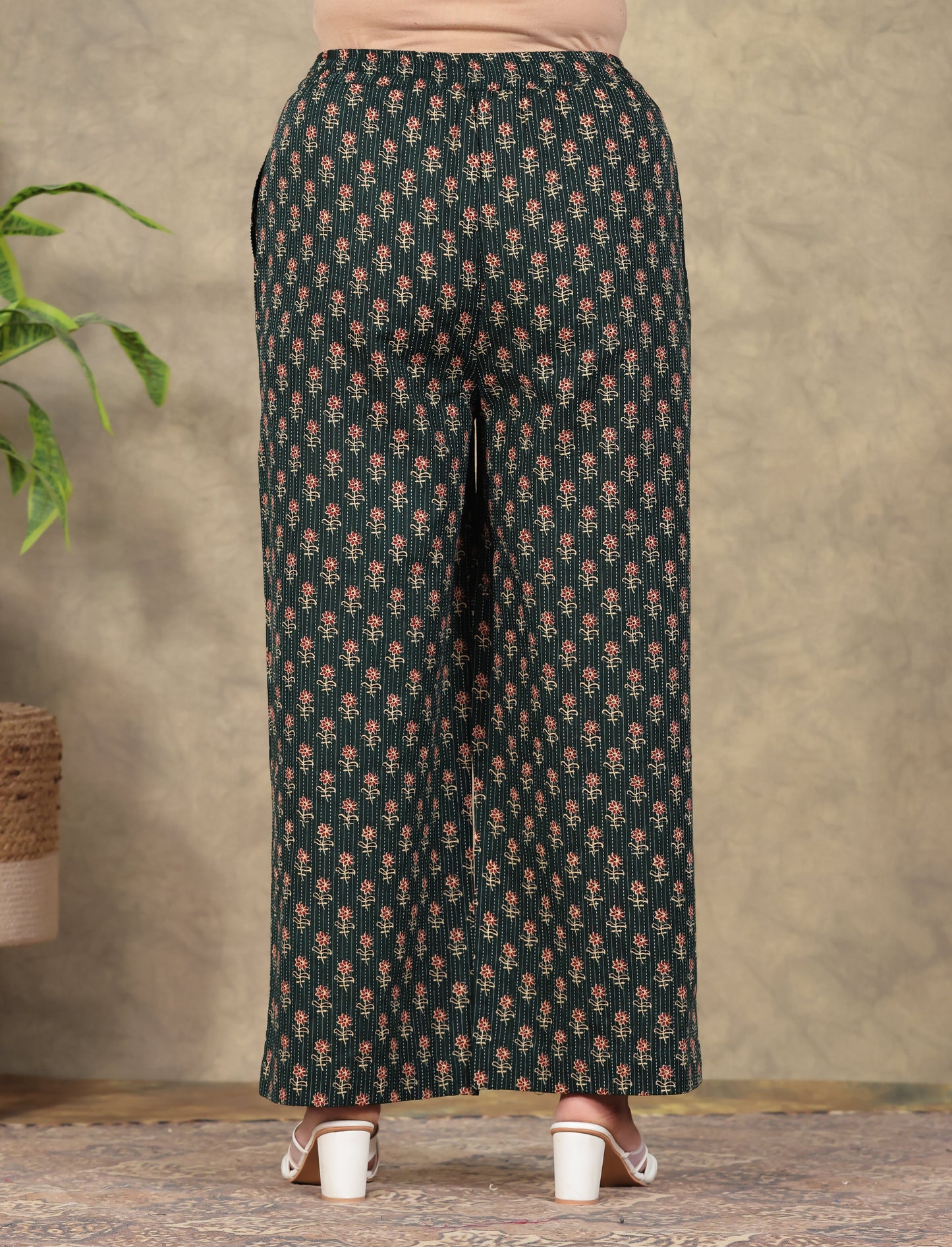 Kantha Cotton Floral Angrakha Green Kurta