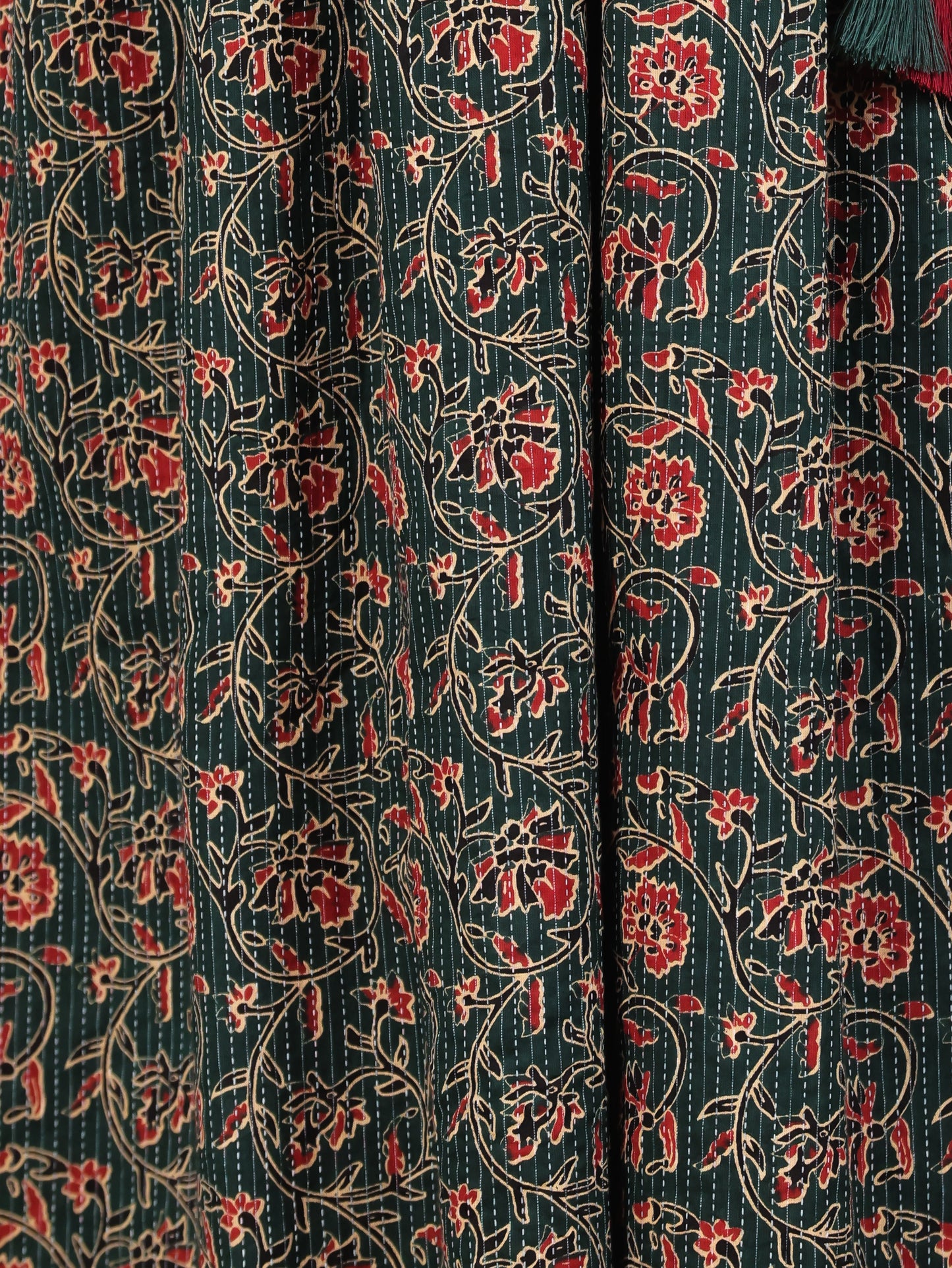 Kantha Cotton Floral Angrakha Green Kurta