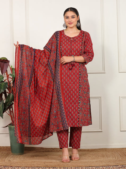 Cotton Voile Floral Rust Dupatta