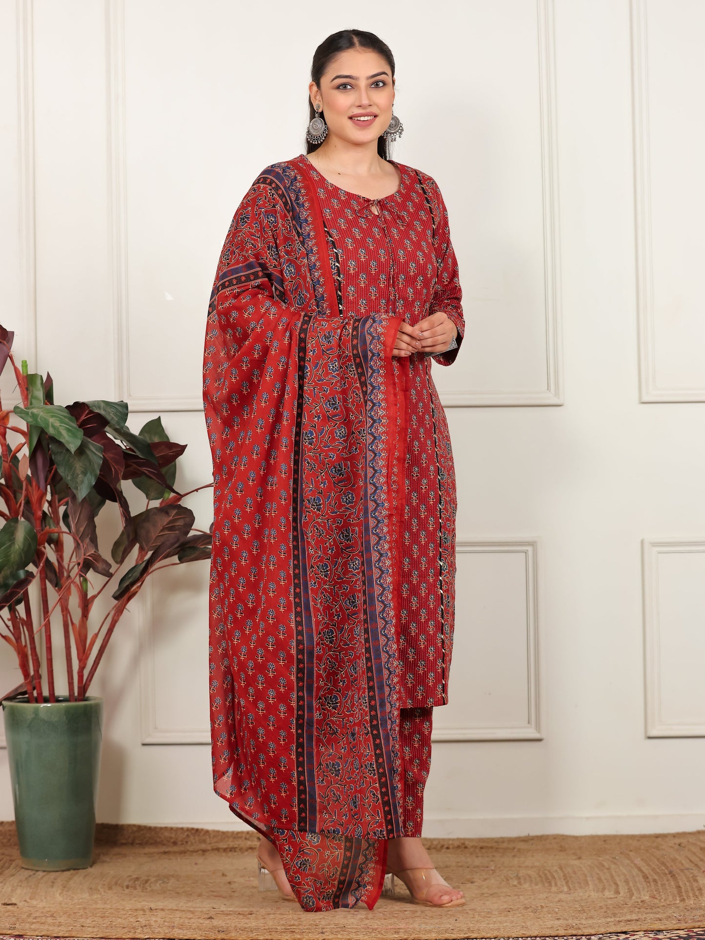 Cotton Voile Floral Rust Dupatta