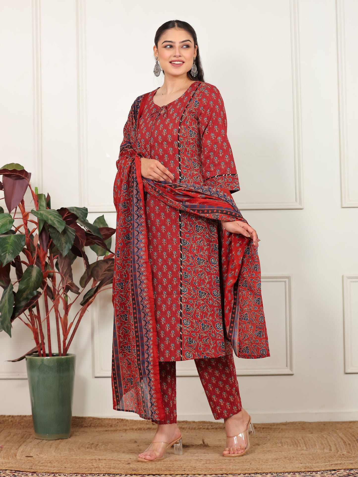 Cotton Voile Floral Rust Dupatta