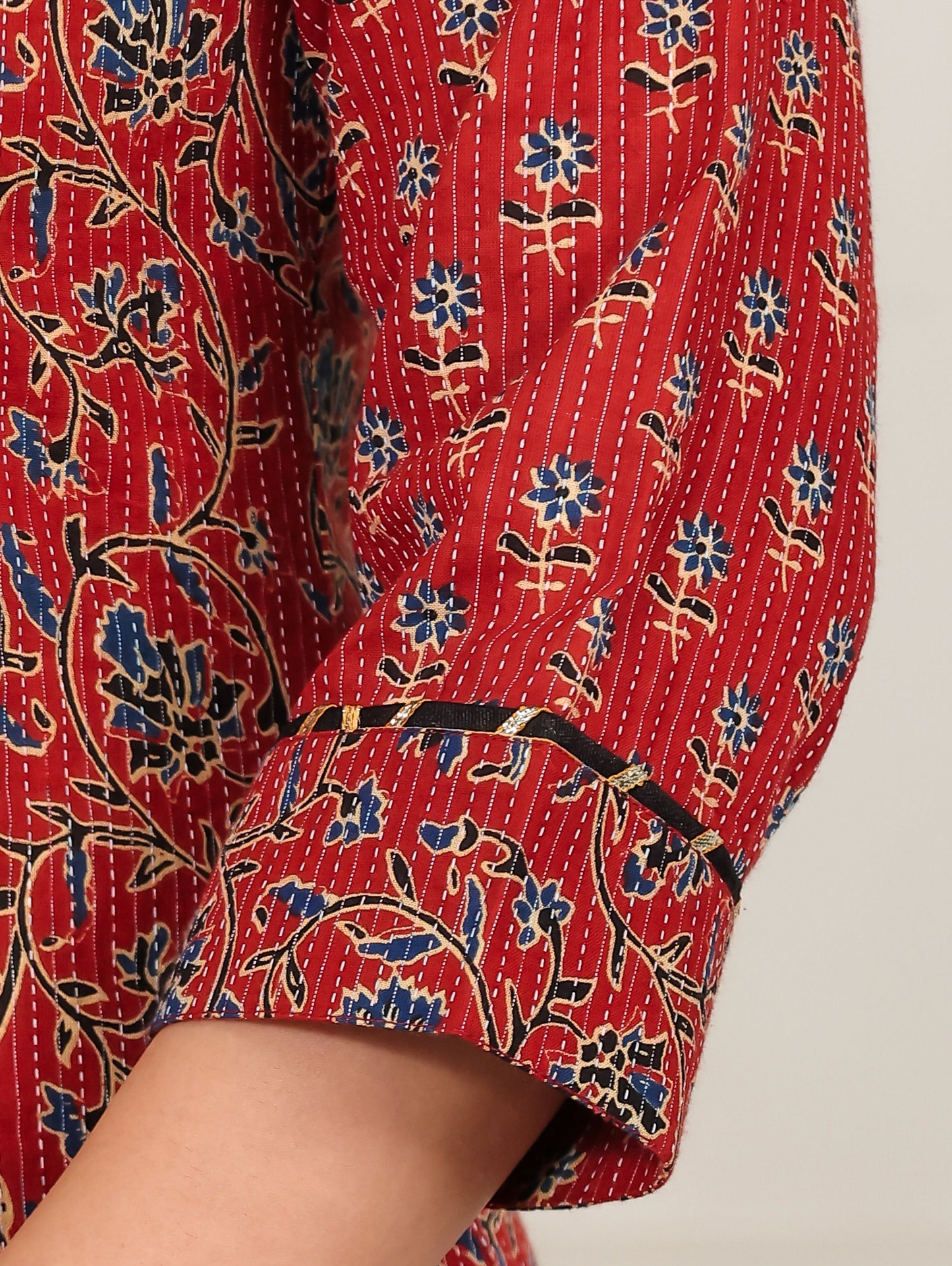 Kantha Cotton Floral A-line Rust Kurta