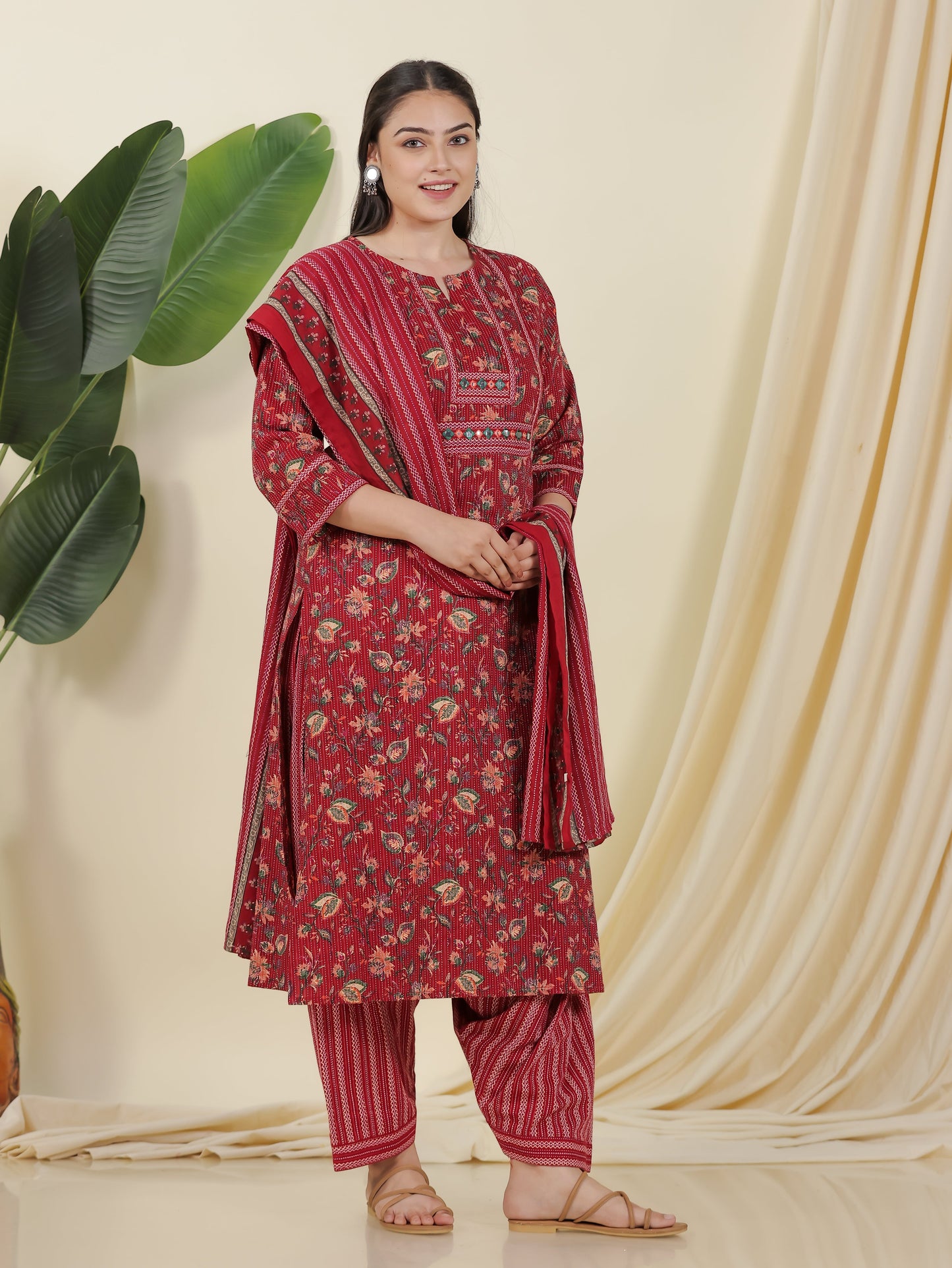 Cotton Voile Border print Maroon Dupatta