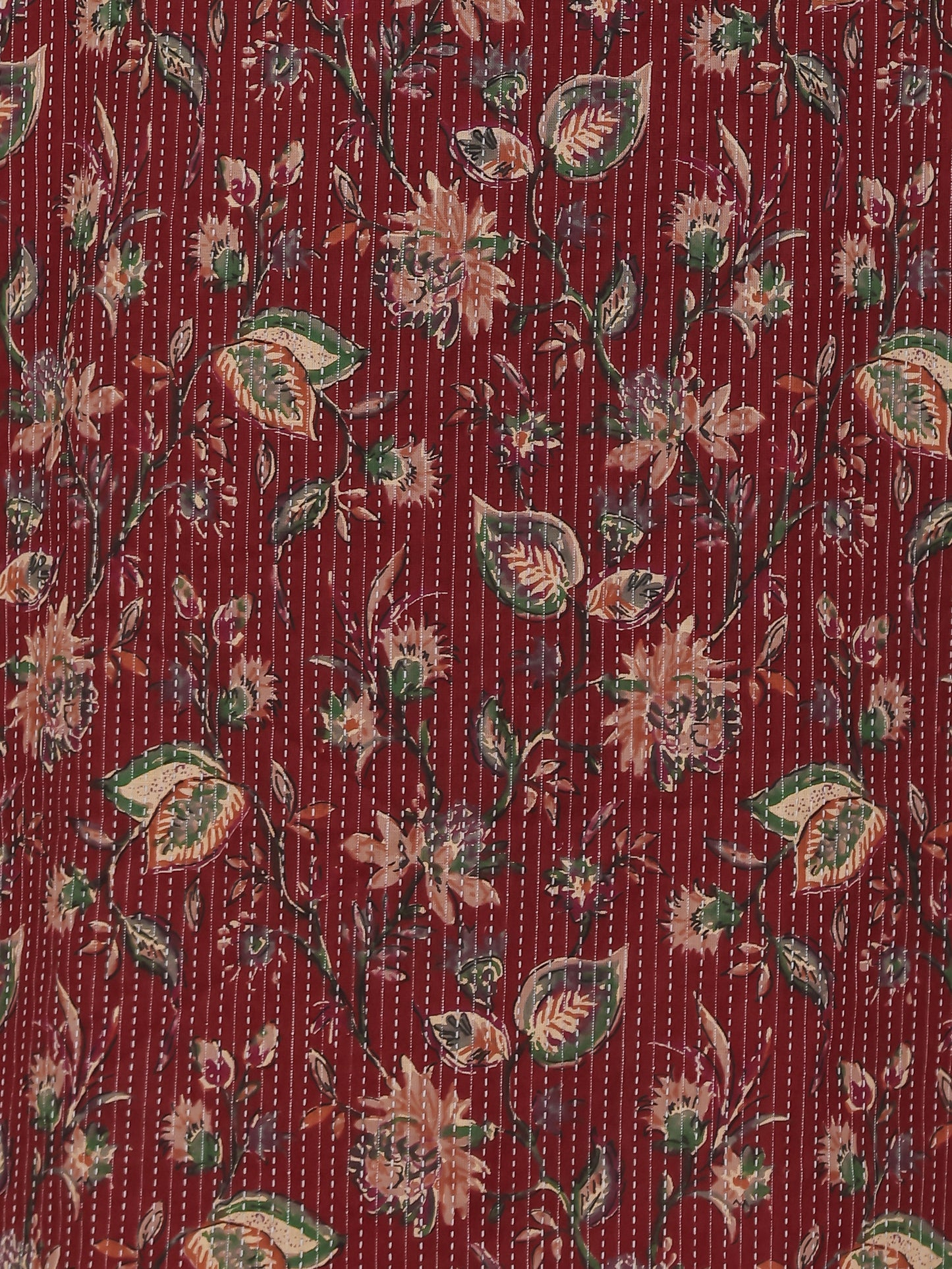 Embroidered Kantha Cotton Floral Straight Maroon Kurta