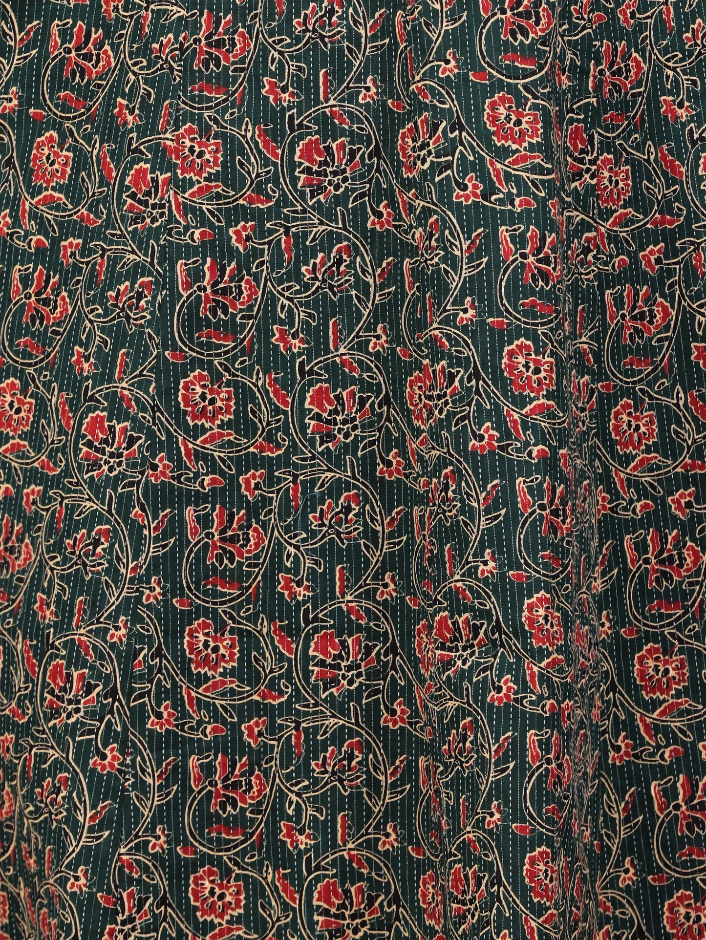 Embroidered Kantha Cotton Floral Anarkali Green Kurta