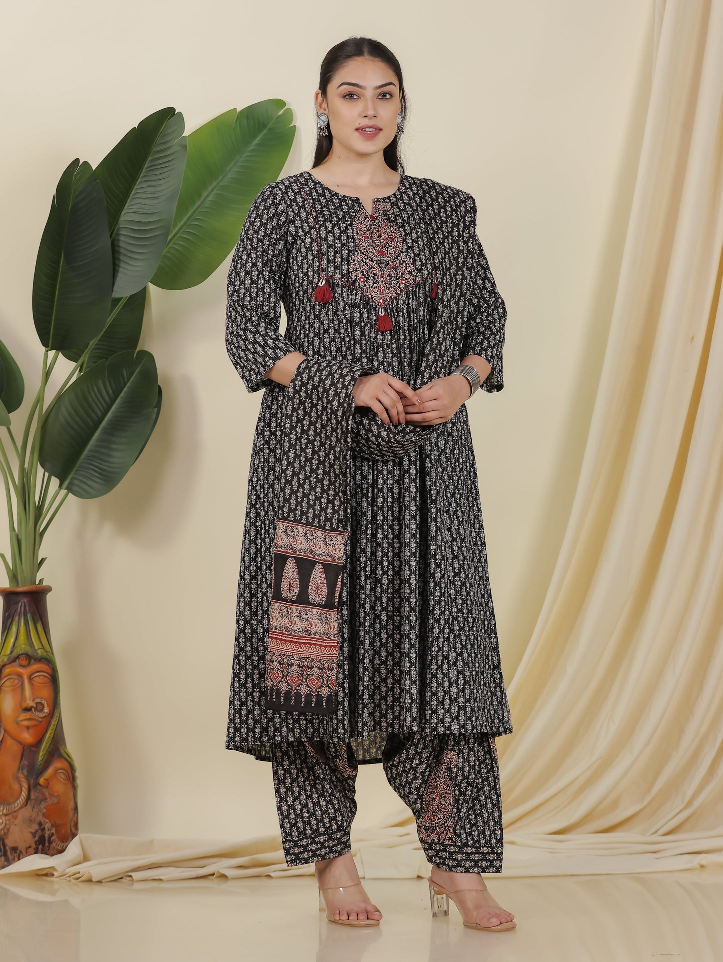 Cotton Voile Block Print Black Dupatta