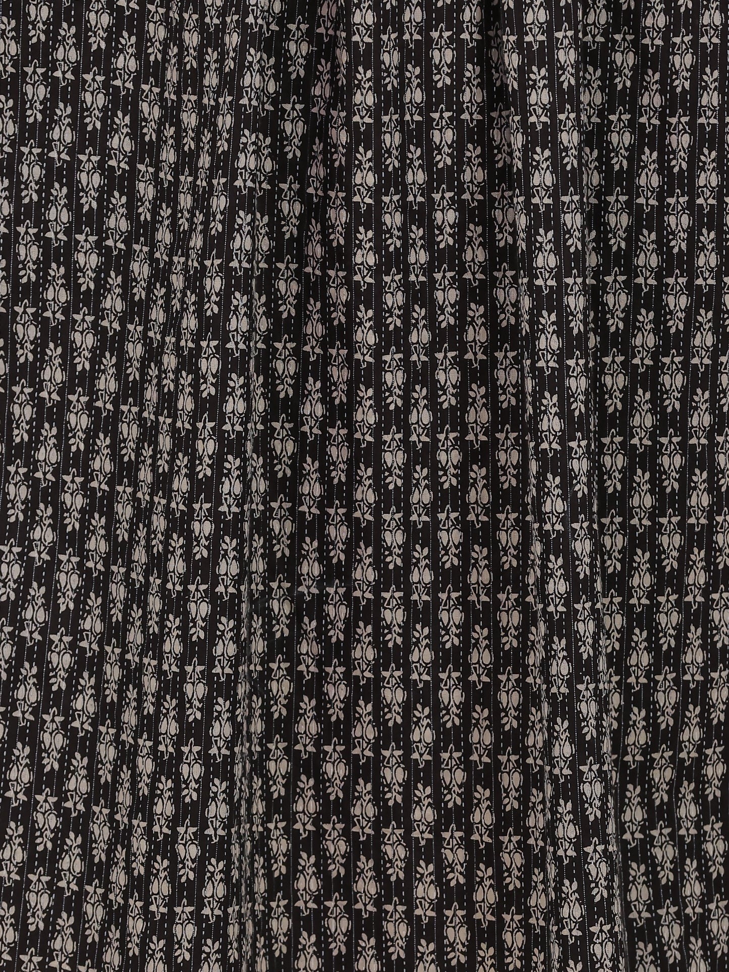 Embroidered Kantha Cotton Block Print Flared Black Kurta