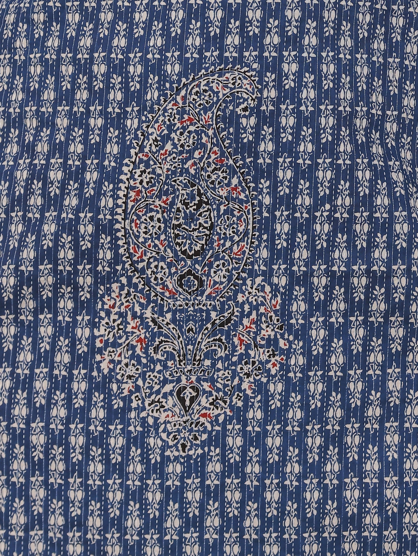 Embroidered Kantha Cotton Paisley Straight Blue Kurta