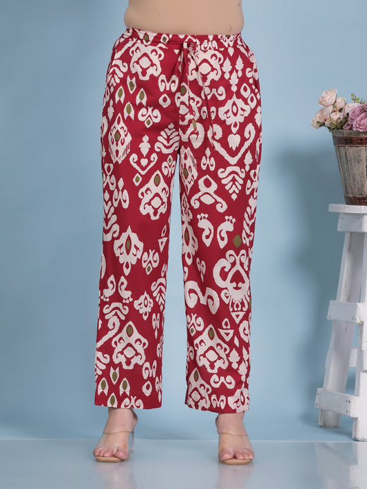 Soft Cotton Ikat Red Straight Trousers