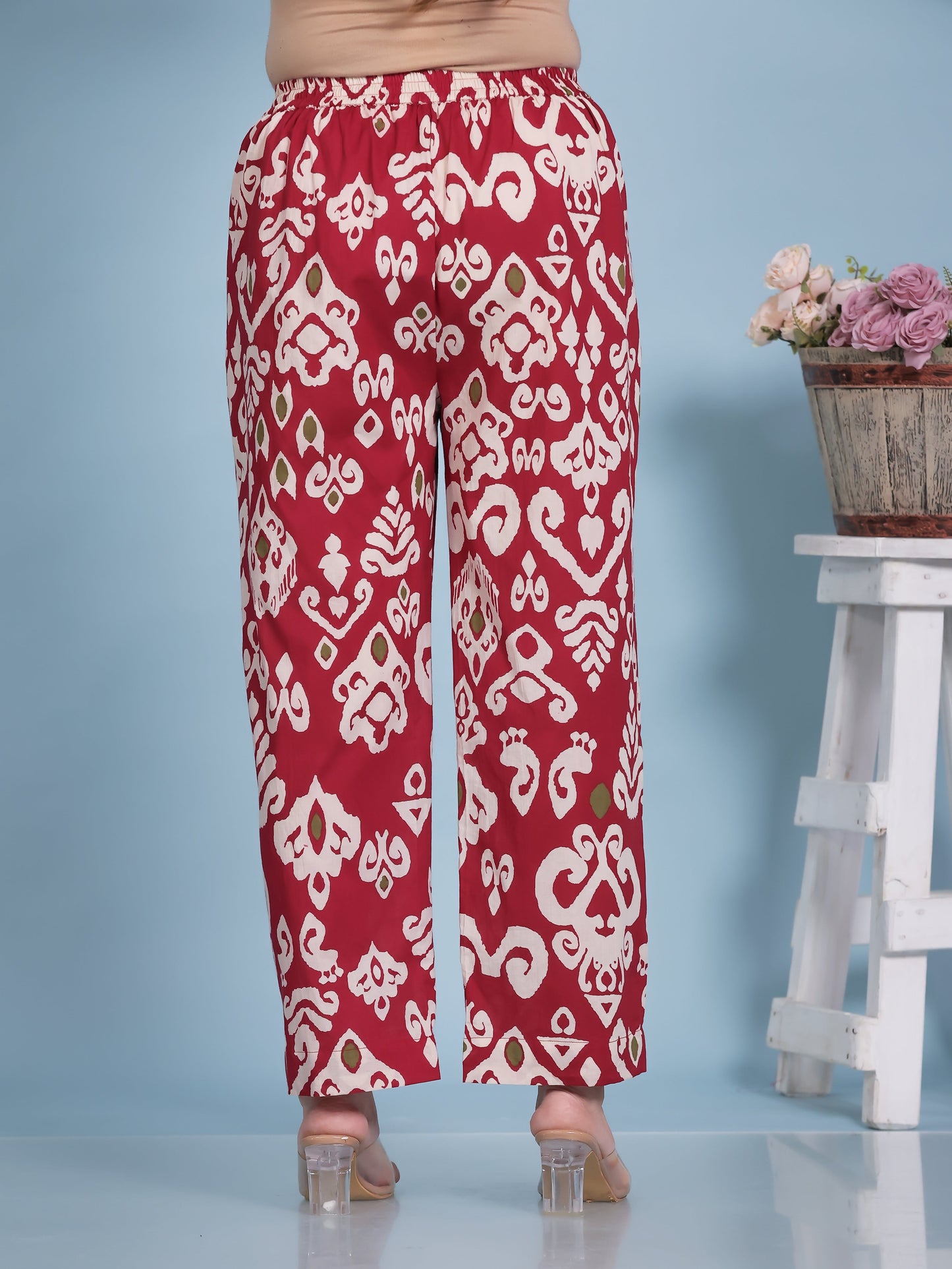 Soft Cotton Ikat Red Straight Trousers