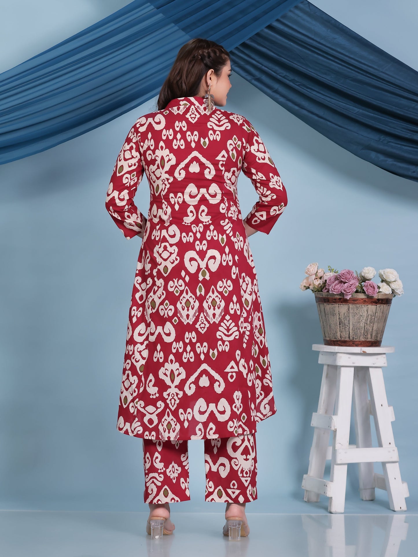 Soft Cotton Ikat High Low Red Kurta