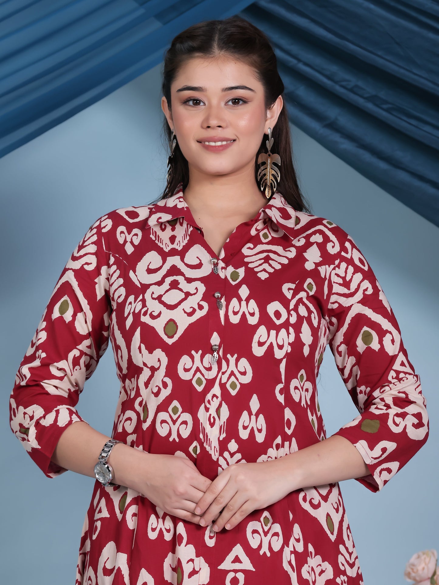 Soft Cotton Ikat High Low Red Kurta