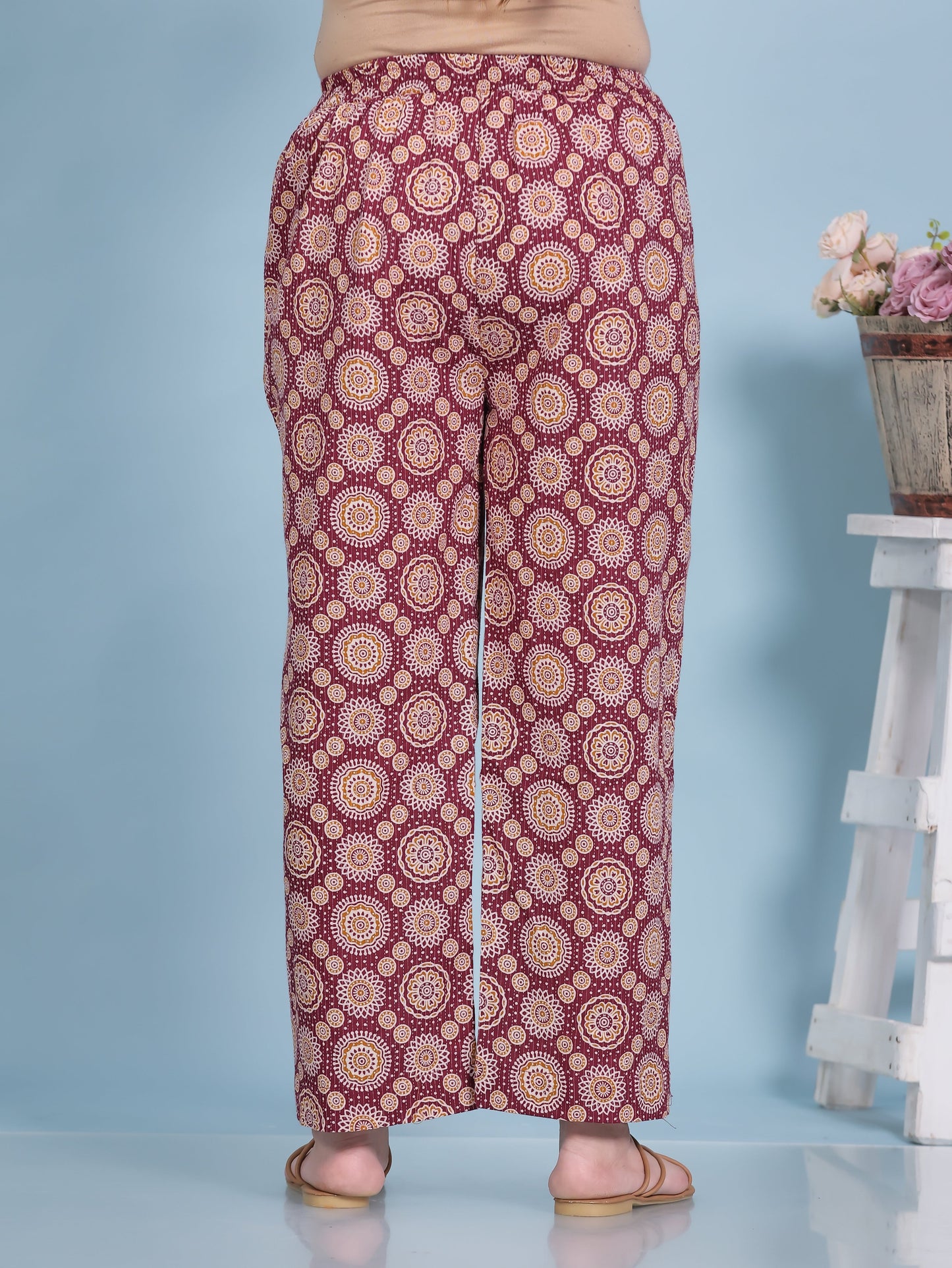 Embroidered Kantha Cotton Geometric Flared Maroon Kurta