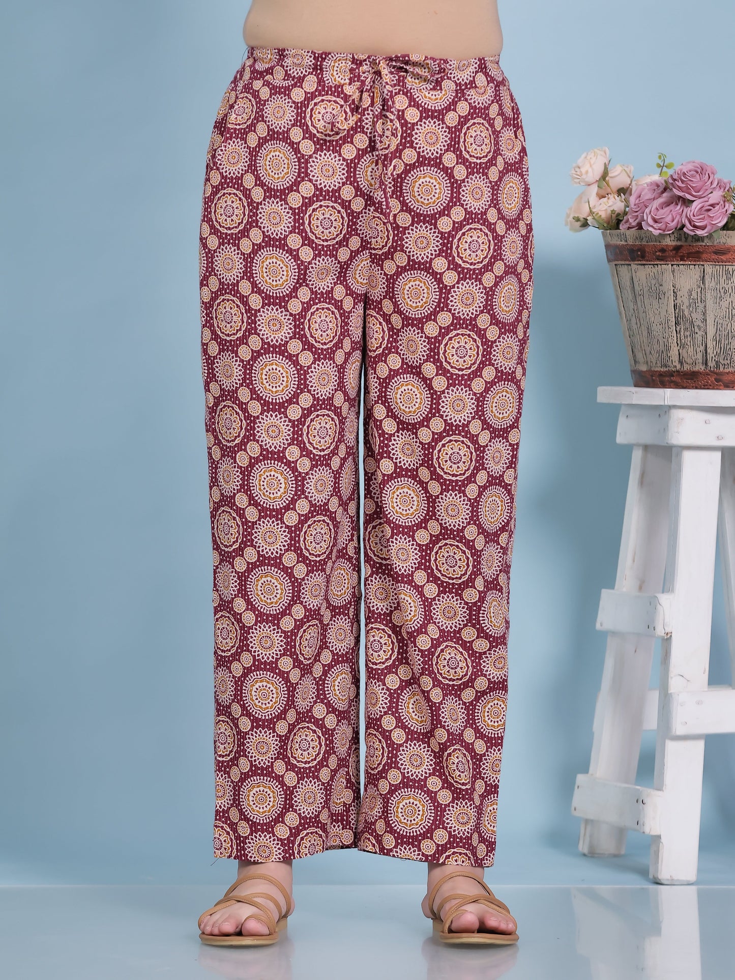 Embroidered Kantha Cotton Geometric Flared Maroon Kurta