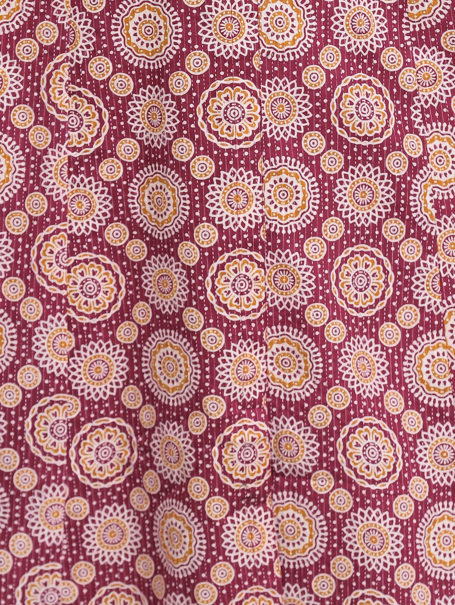 Embroidered Kantha Cotton Geometric Flared Maroon Kurta