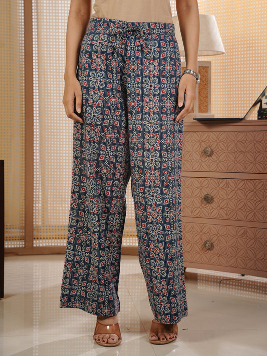 Kantha Cotton Geometric Blue Palazzo