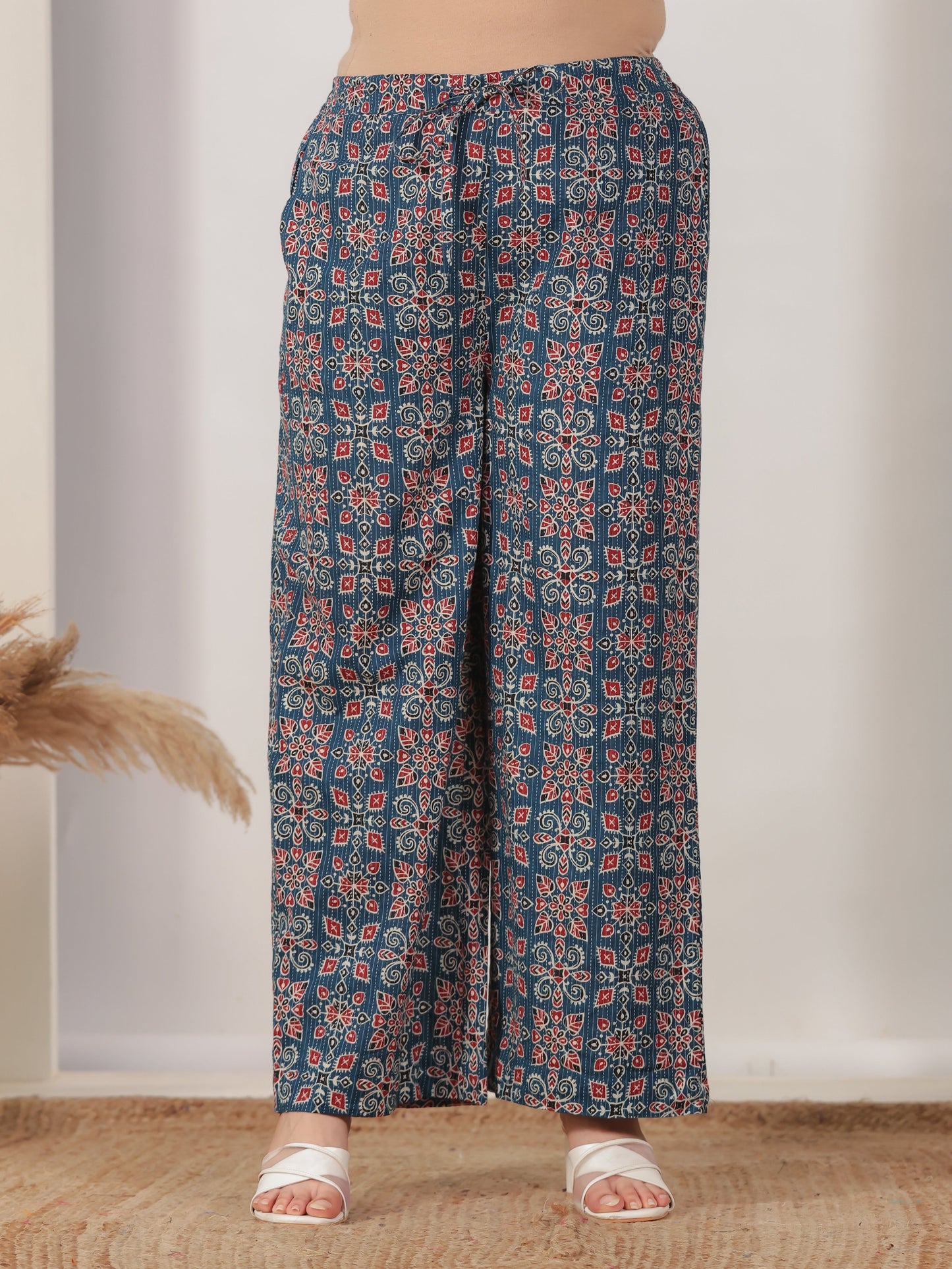 Kantha Cotton Geometric Blue Palazzo