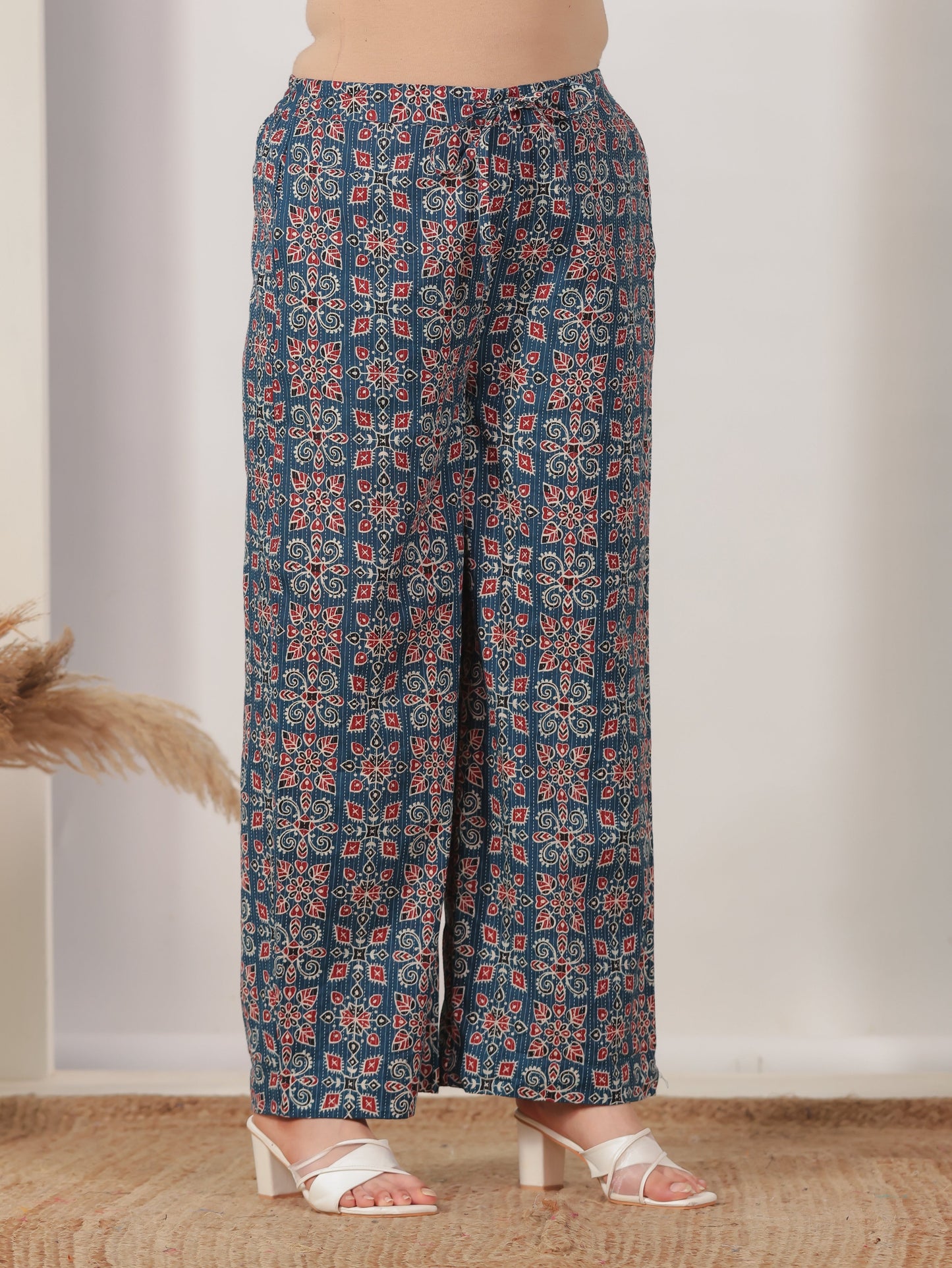 Kantha Cotton Geometric Blue Palazzo