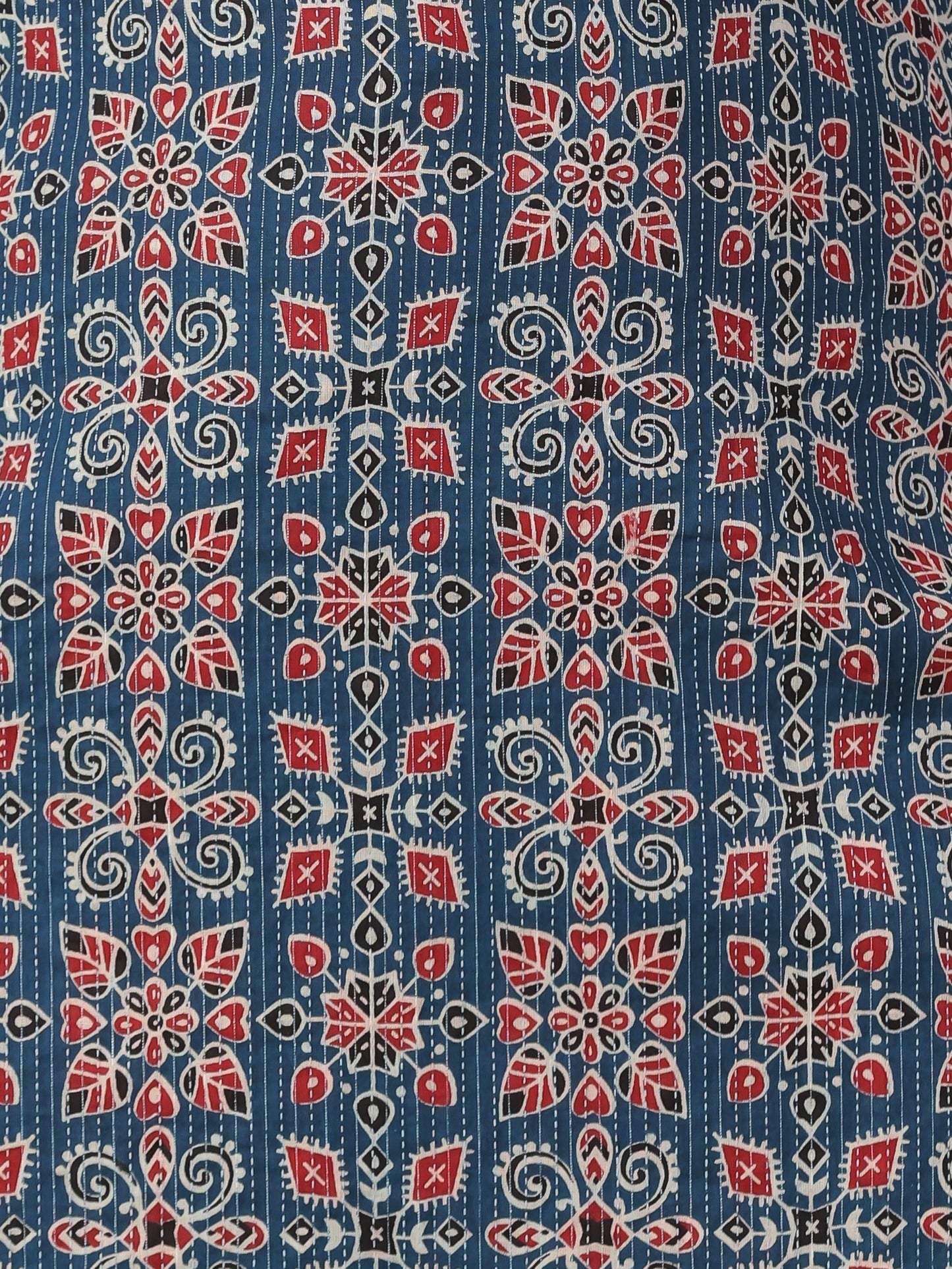 Kantha Cotton Geometric Straight Blue Kurta