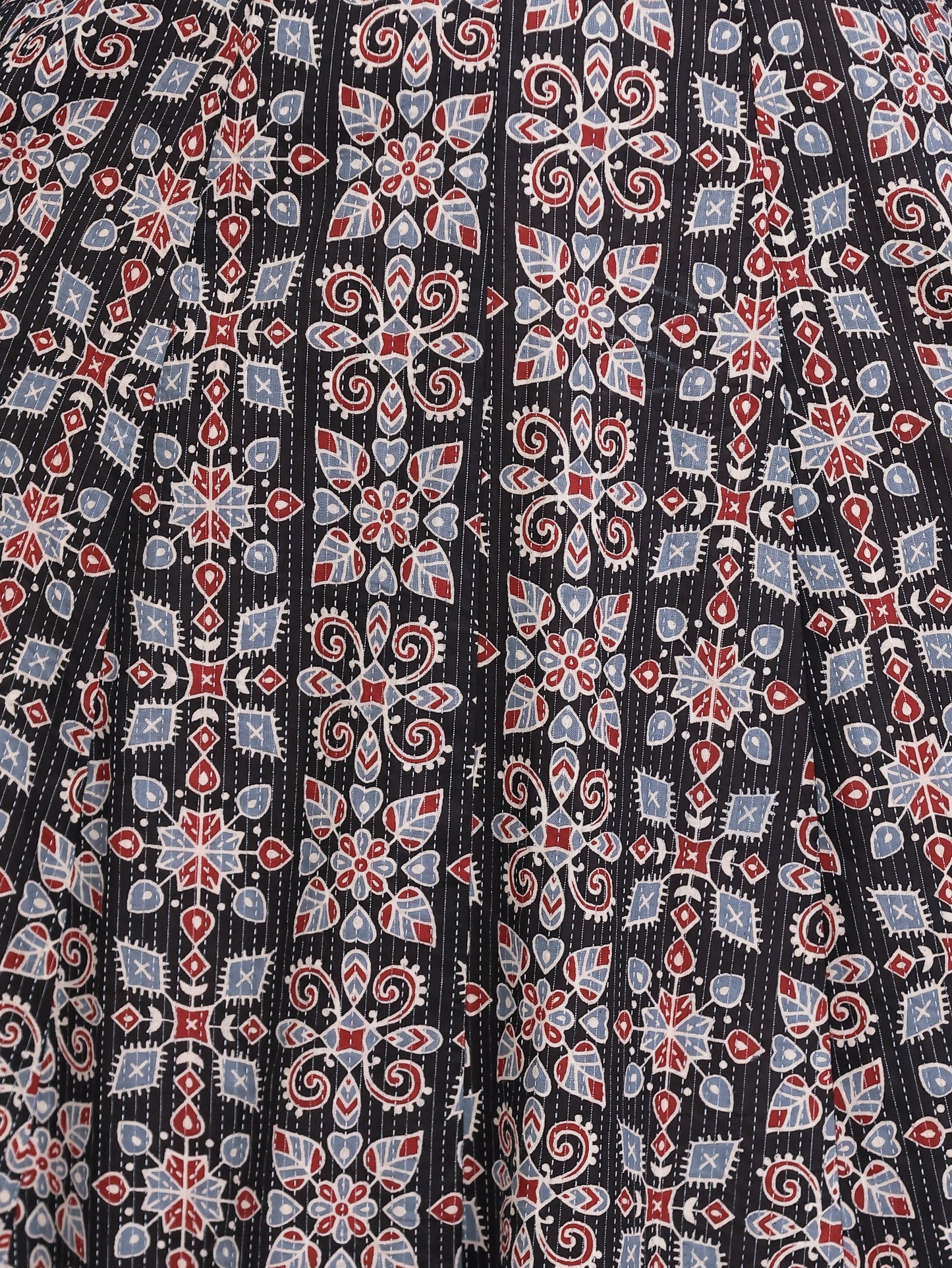 Kantha Cotton Geometric Anarkali Black Dress
