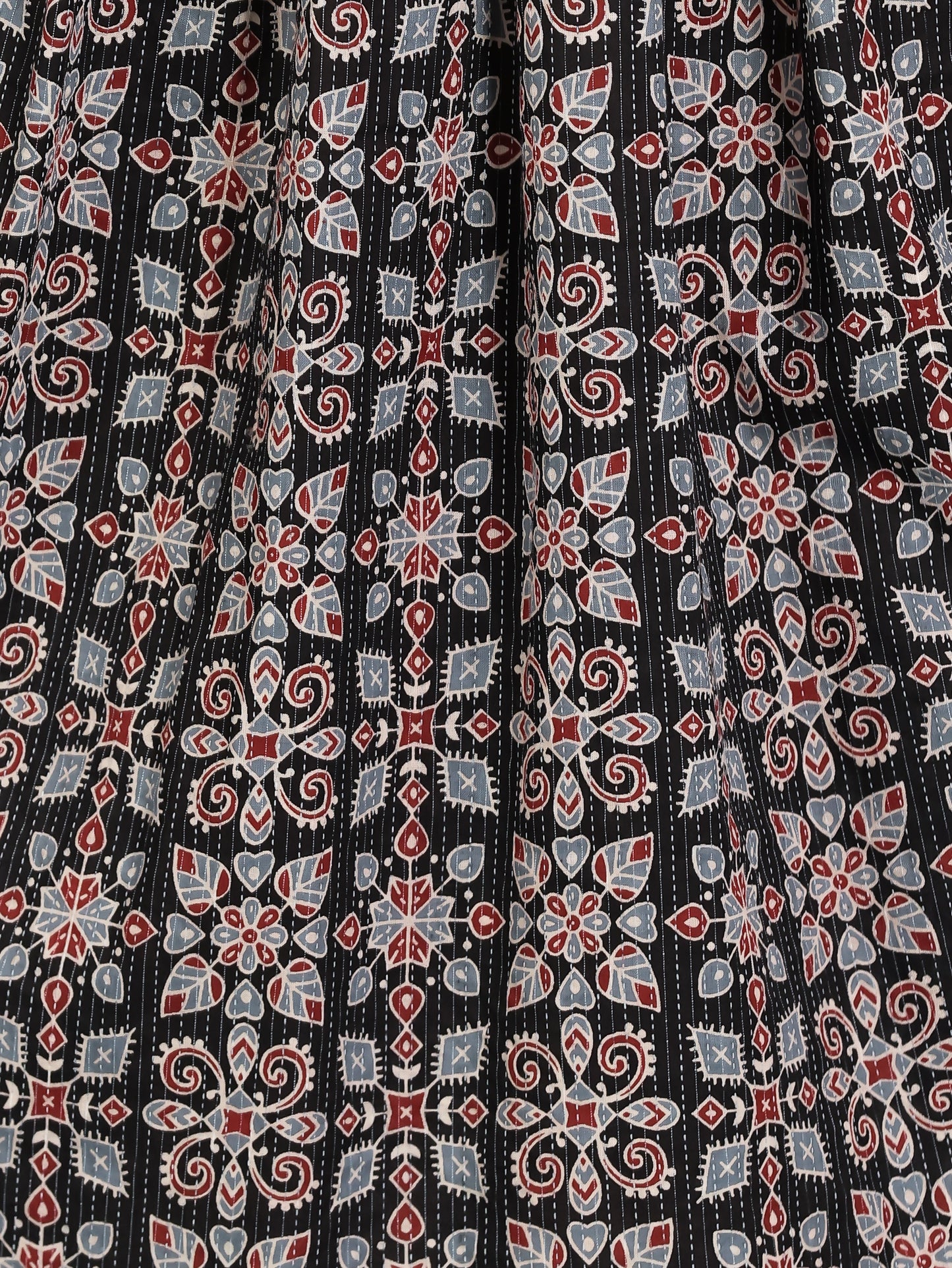 Embroidered Kantha Cotton Geometric Angrakha Black Dress (With Necklace)