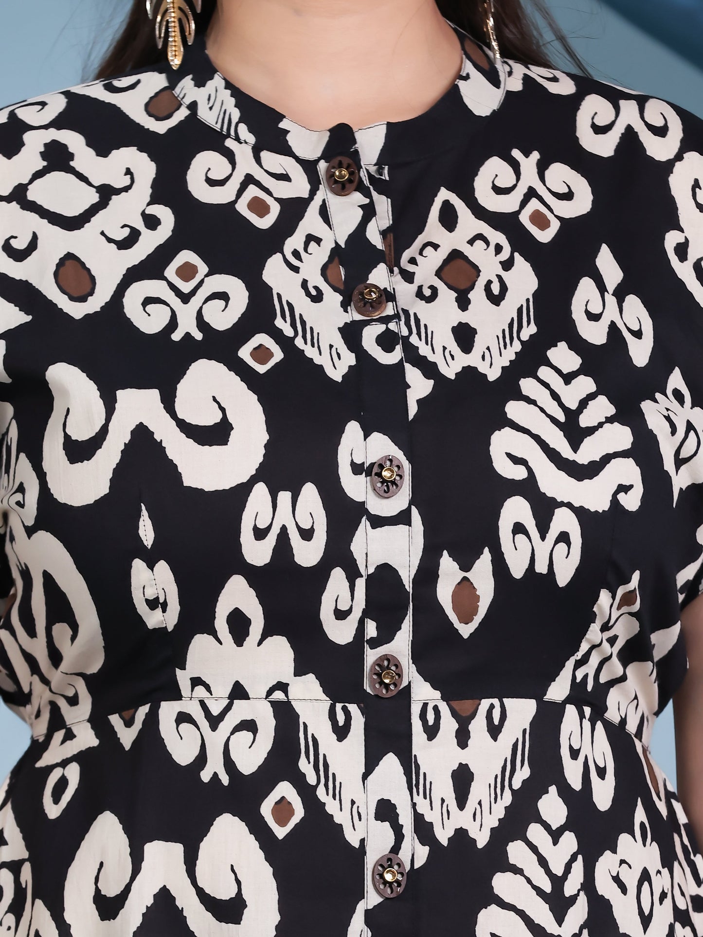 Soft Cotton Ikat A-line Black Kurta