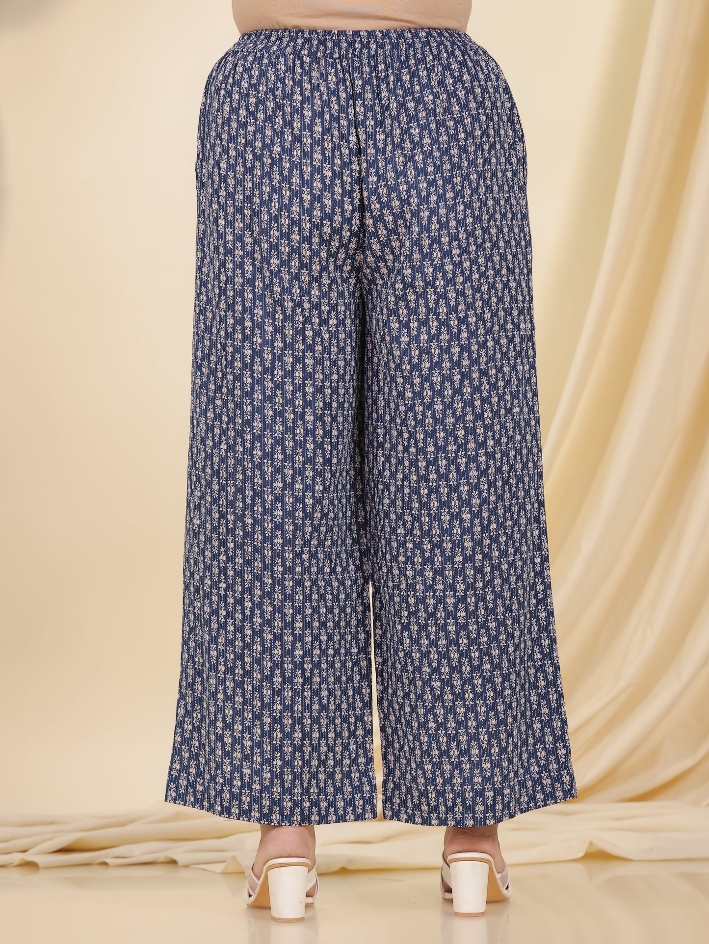 Kantha Cotton Butti Blue Palazzo