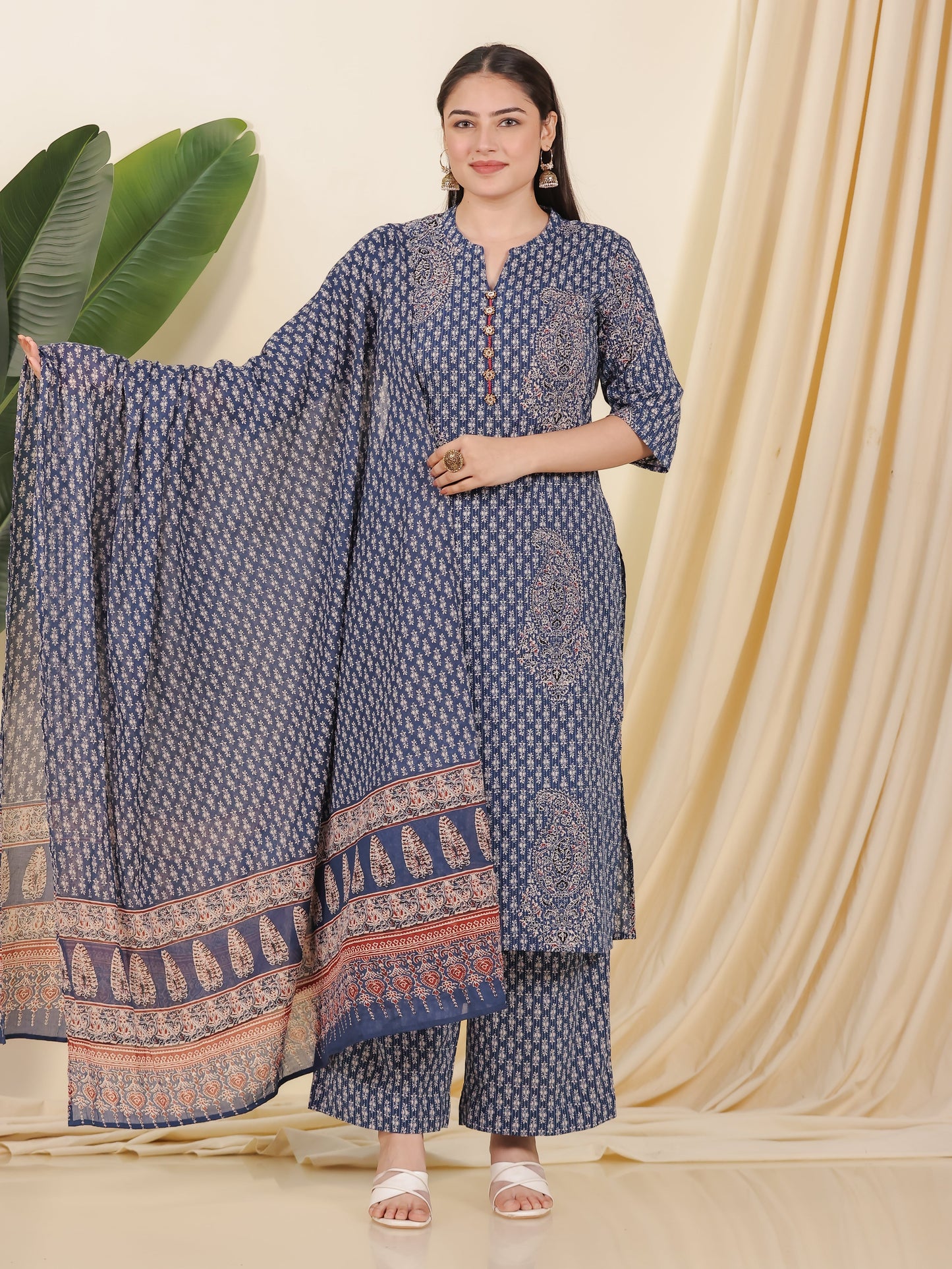 Cotton Voile Butti Blue Dupatta