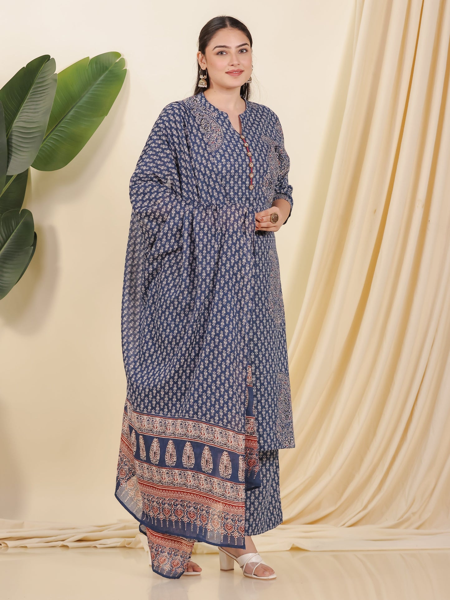 Cotton Voile Butti Blue Dupatta