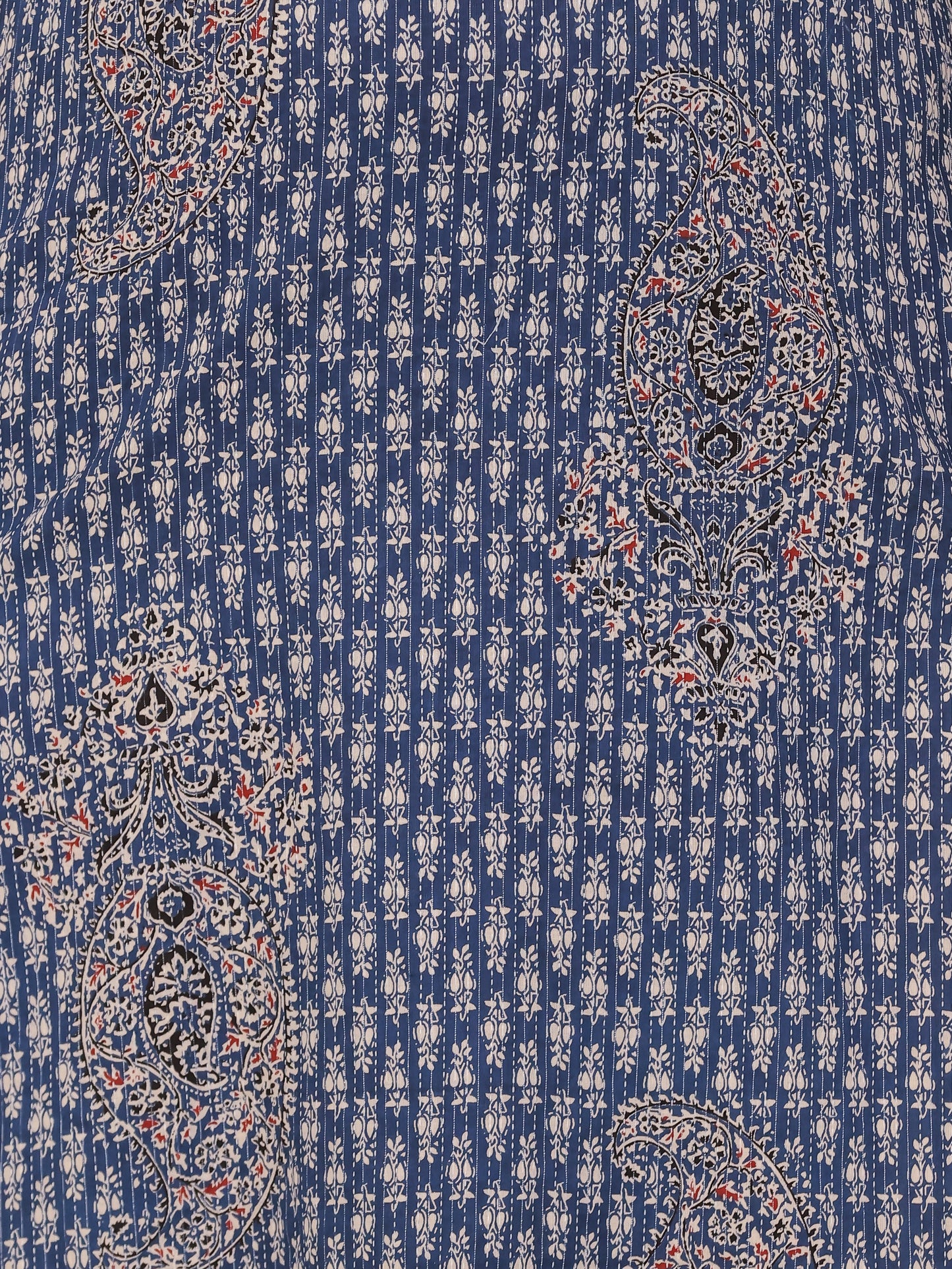 Kantha Cotton Paisley Straight Blue Kurta