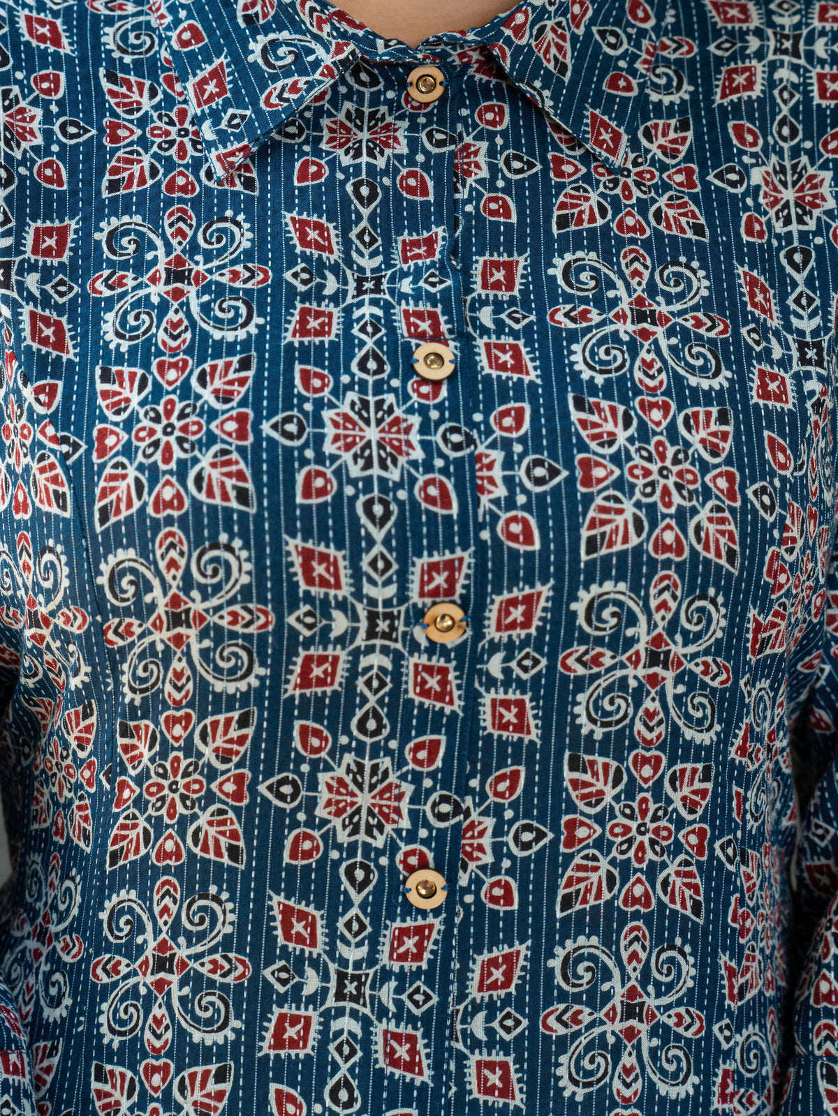 Kantha Cotton Geometric High Low Blue Kurta