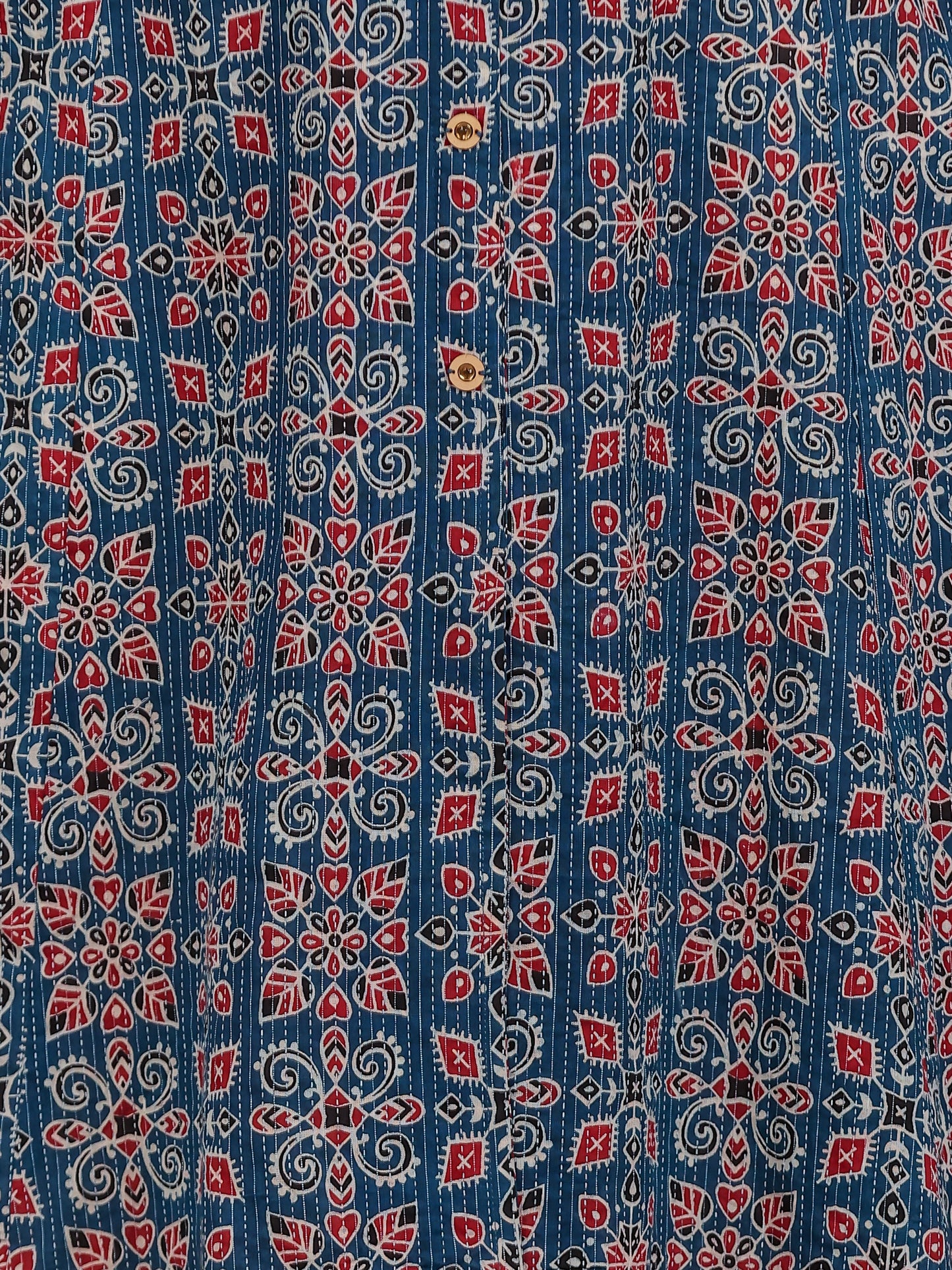 Kantha Cotton Geometric High Low Blue Kurta