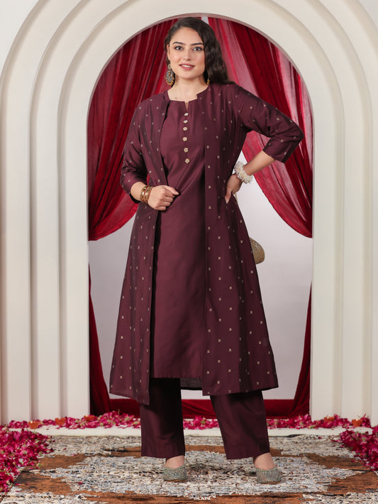 Chanderi Gold foil Wine Shrug
