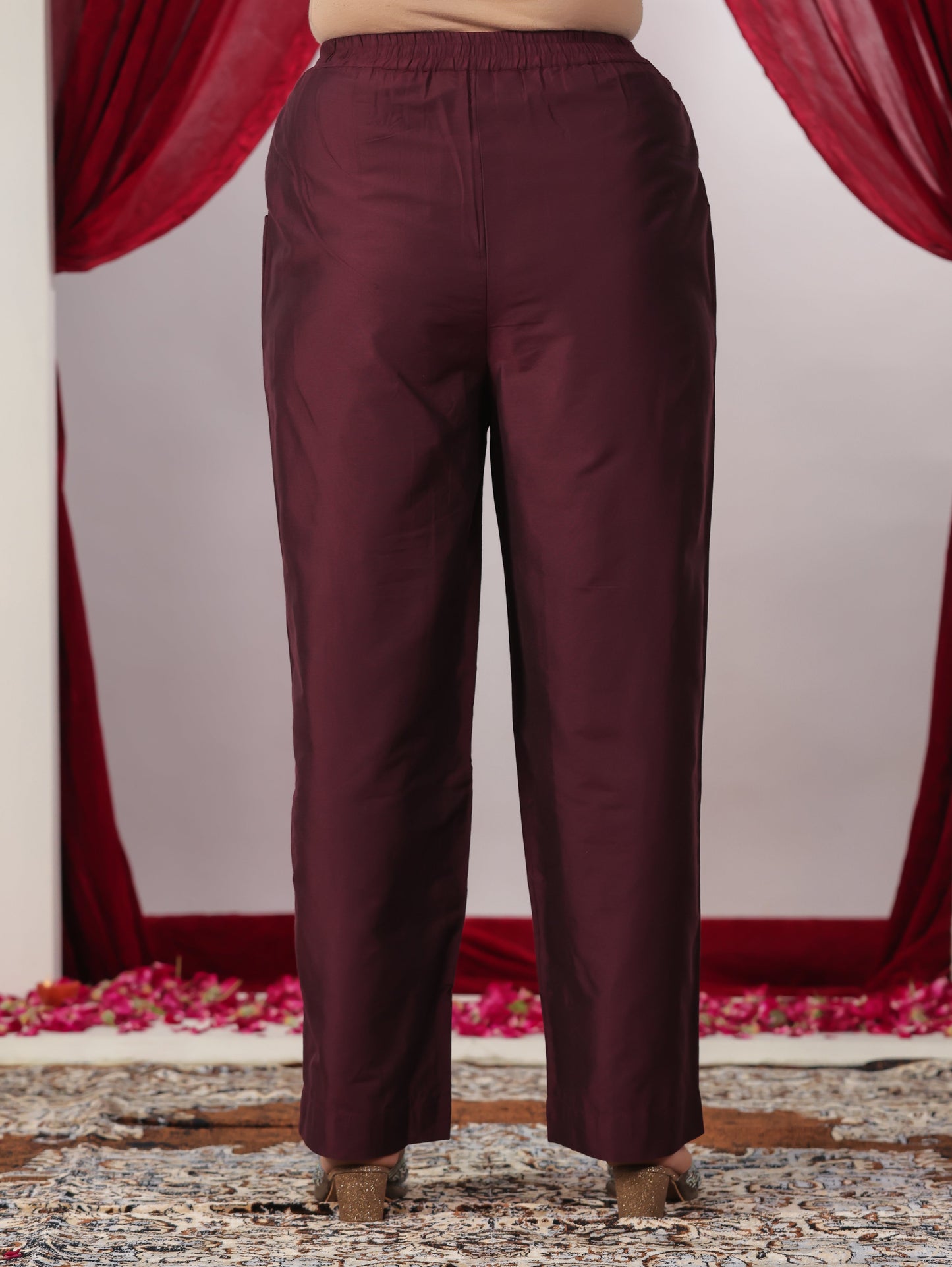 Chanderi Solid A-line Wine Kurta