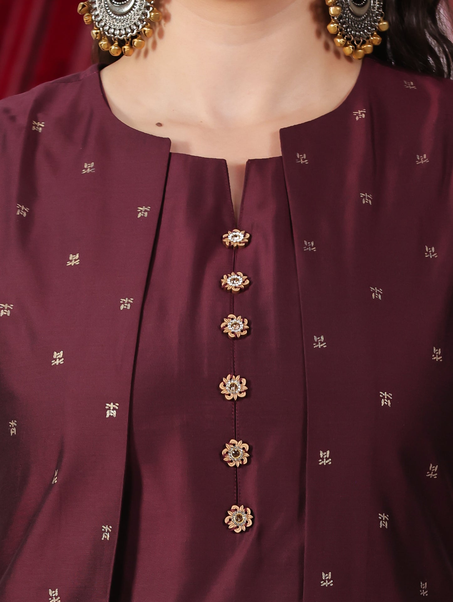 Chanderi Solid A-line Wine Kurta