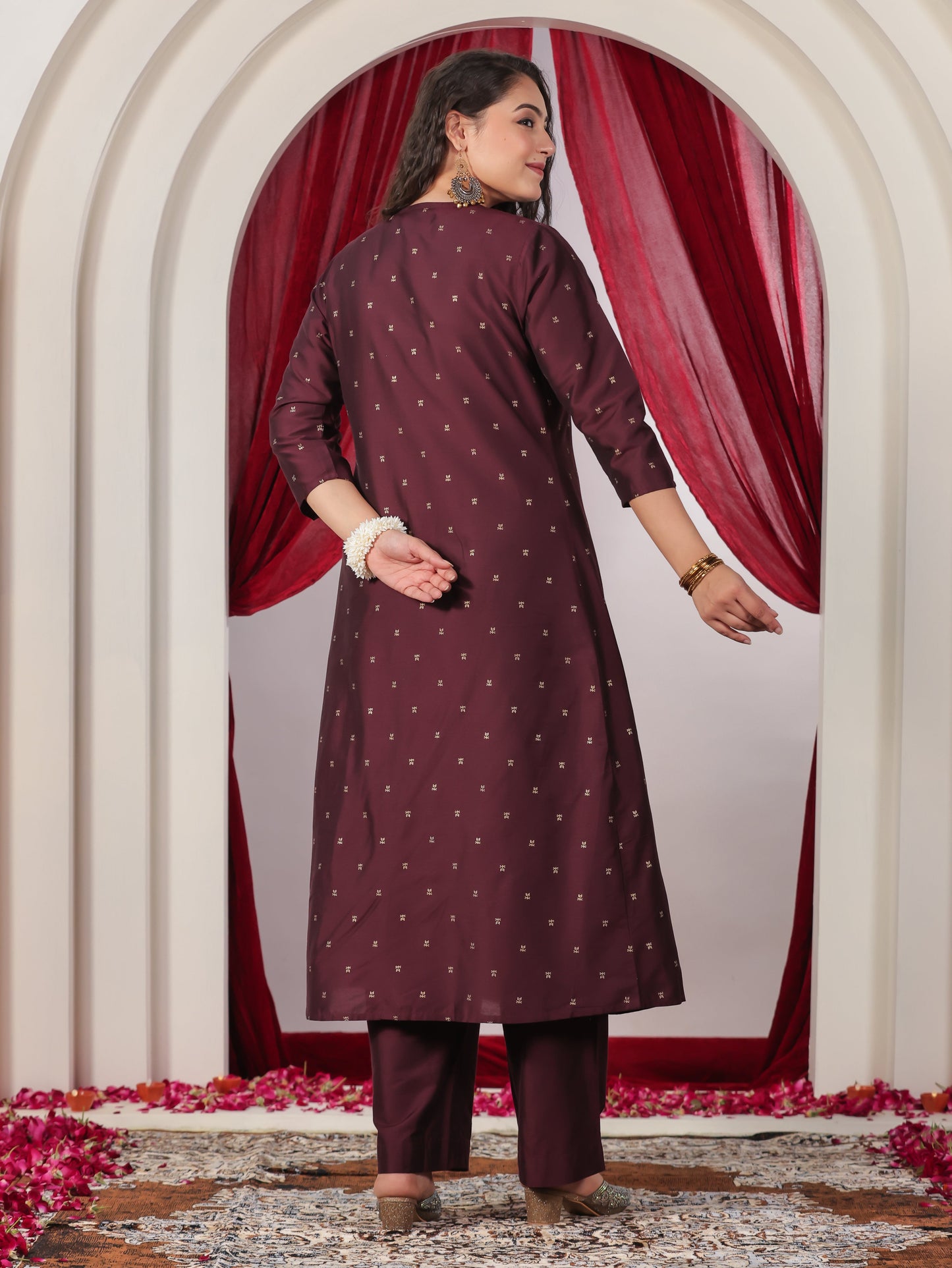 Chanderi Solid A-line Wine Kurta