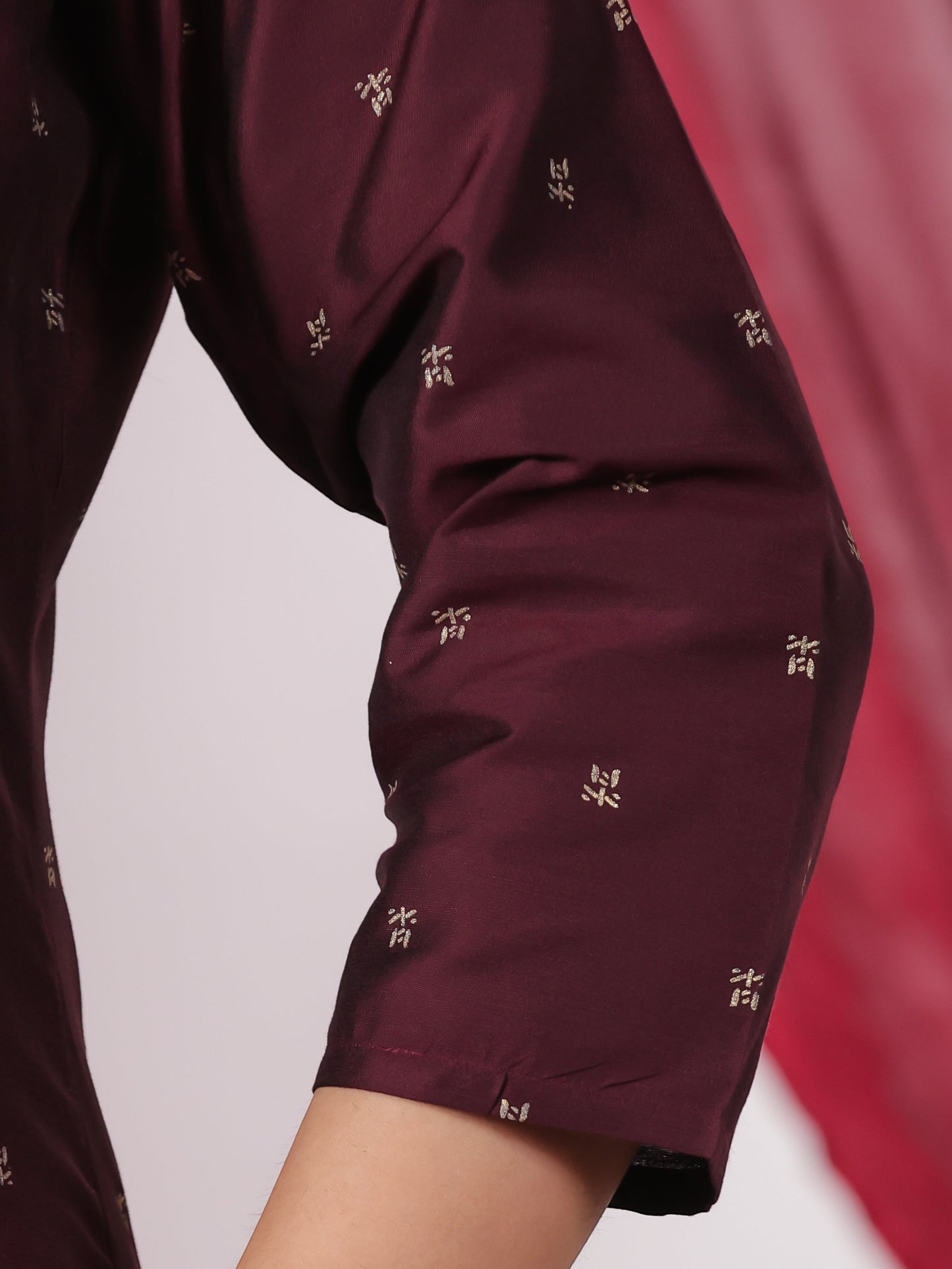 Chanderi Solid A-line Wine Kurta