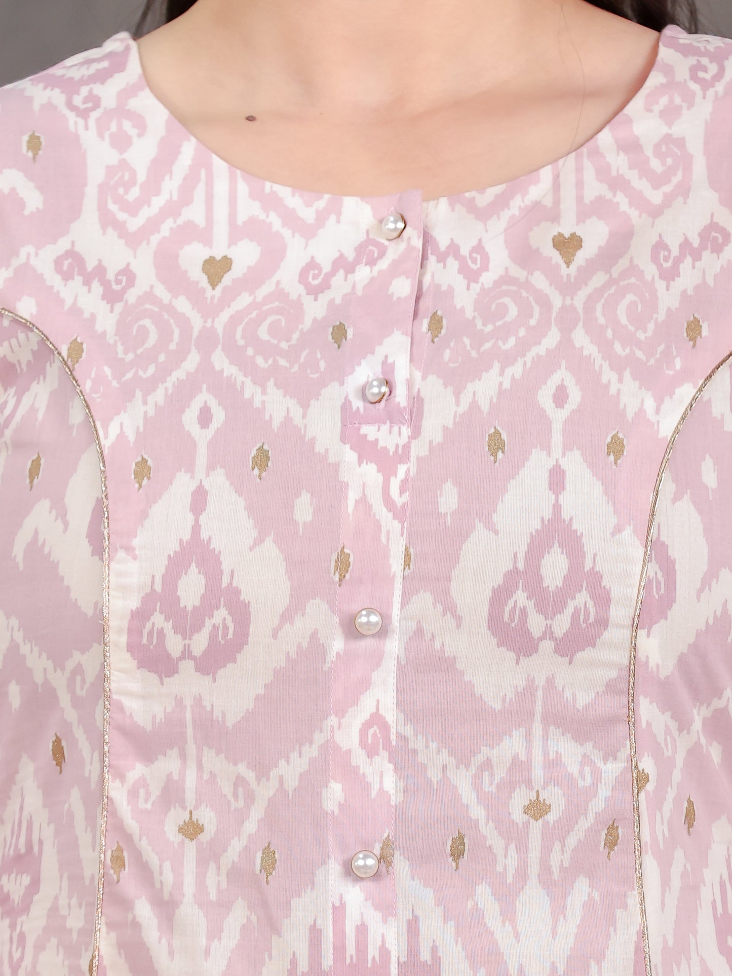 Soft Cotton Ikat Flared Pink Kurta