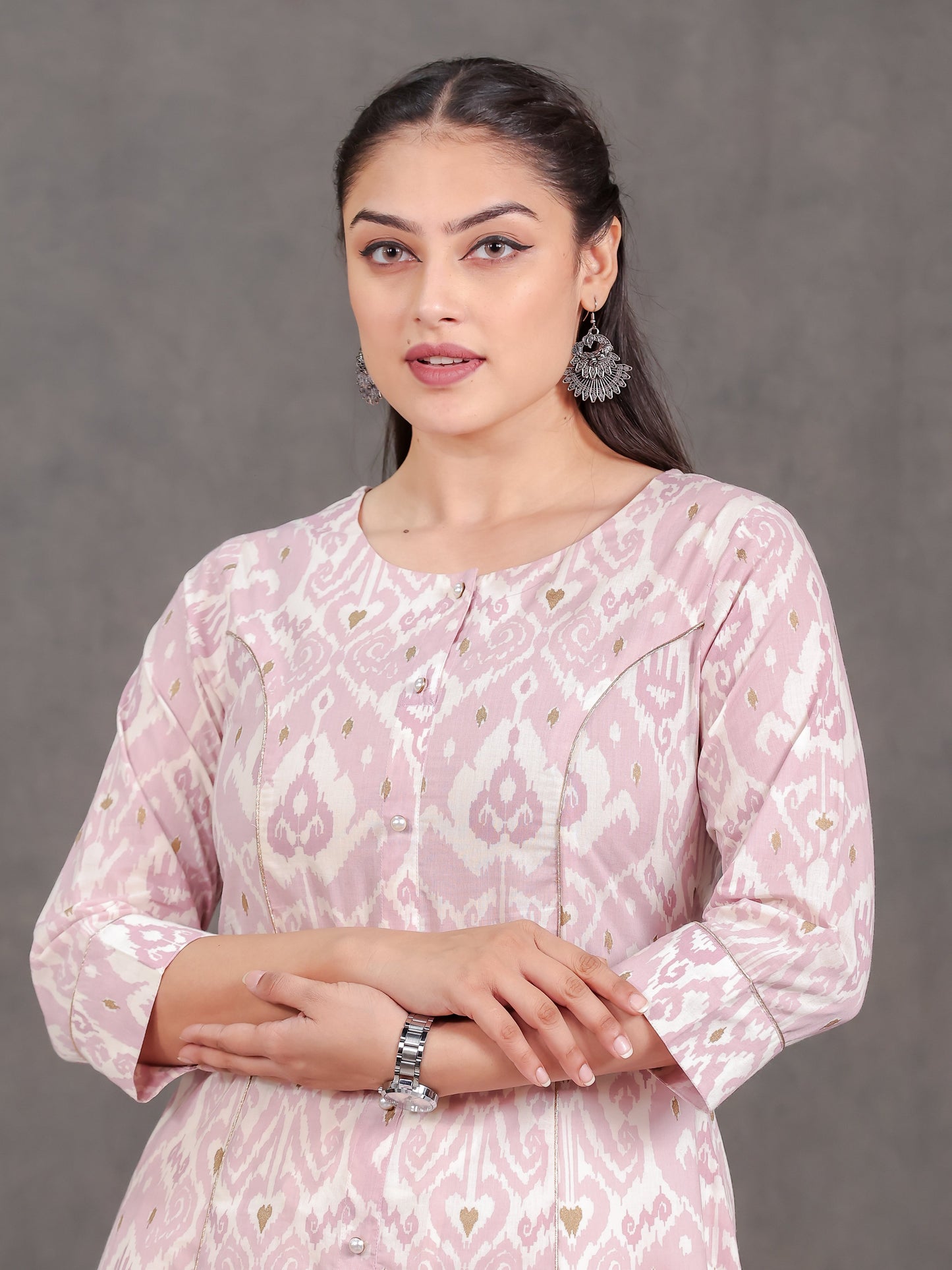 Soft Cotton Ikat Flared Pink Kurta