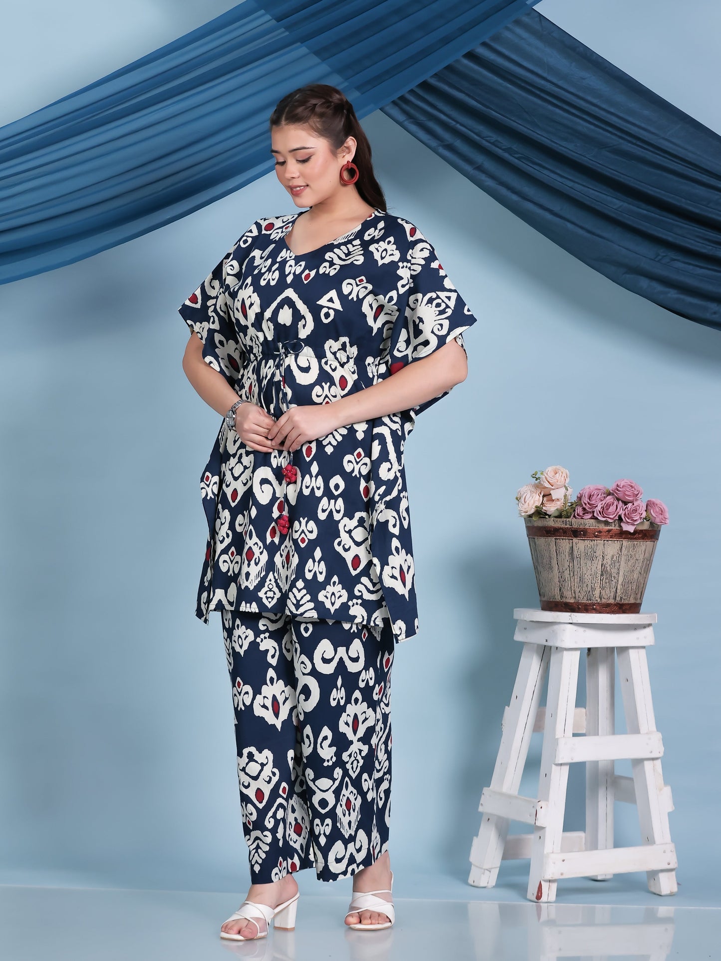 Soft Cotton Ikat Kaftan Blue Kurta
