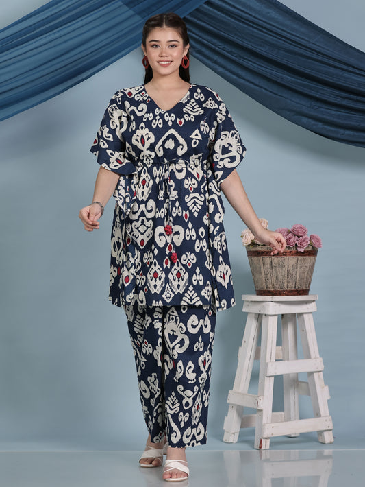 Soft Cotton Ikat Kaftan Blue Kurta