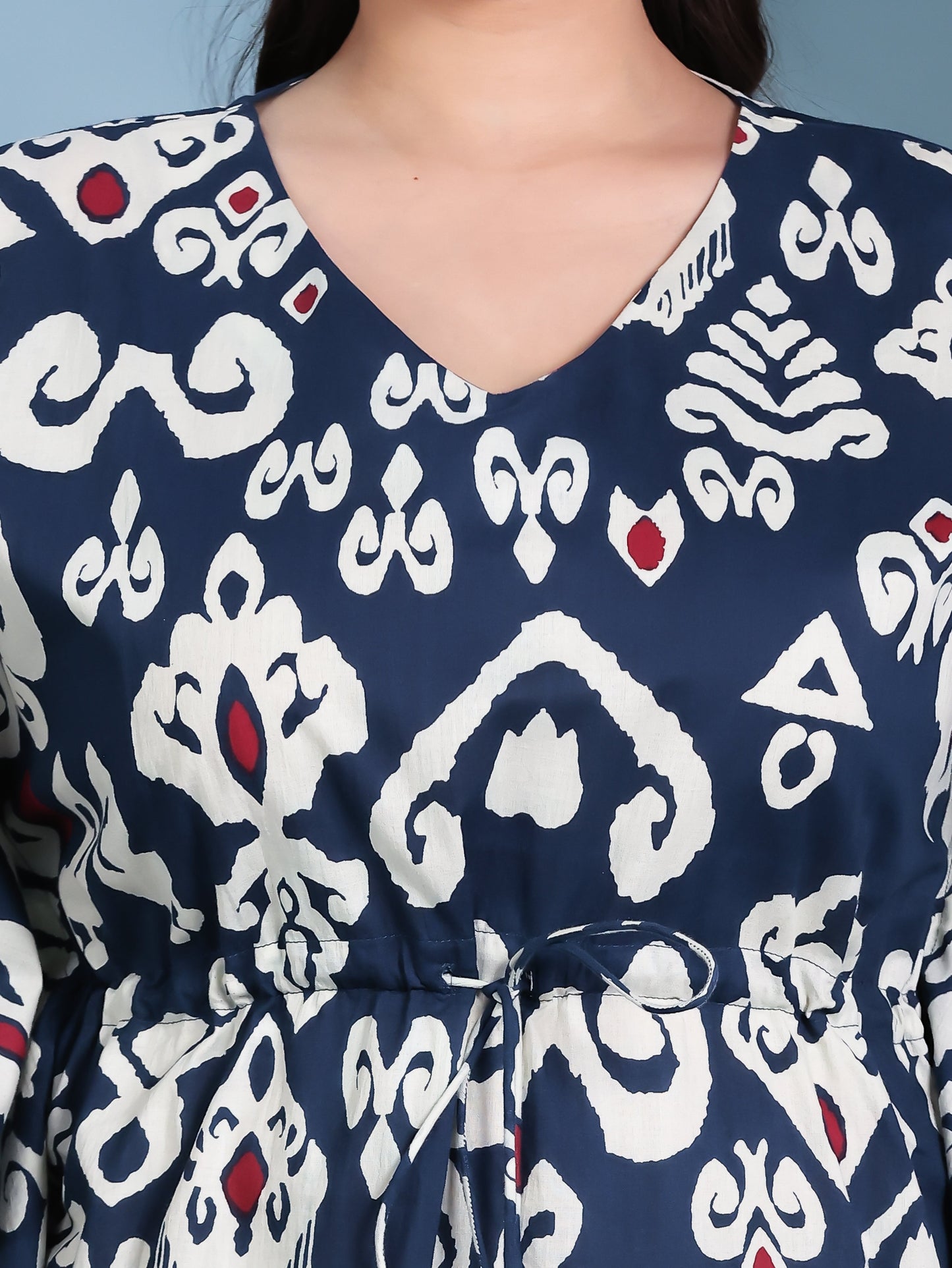 Soft Cotton Ikat Kaftan Blue Kurta