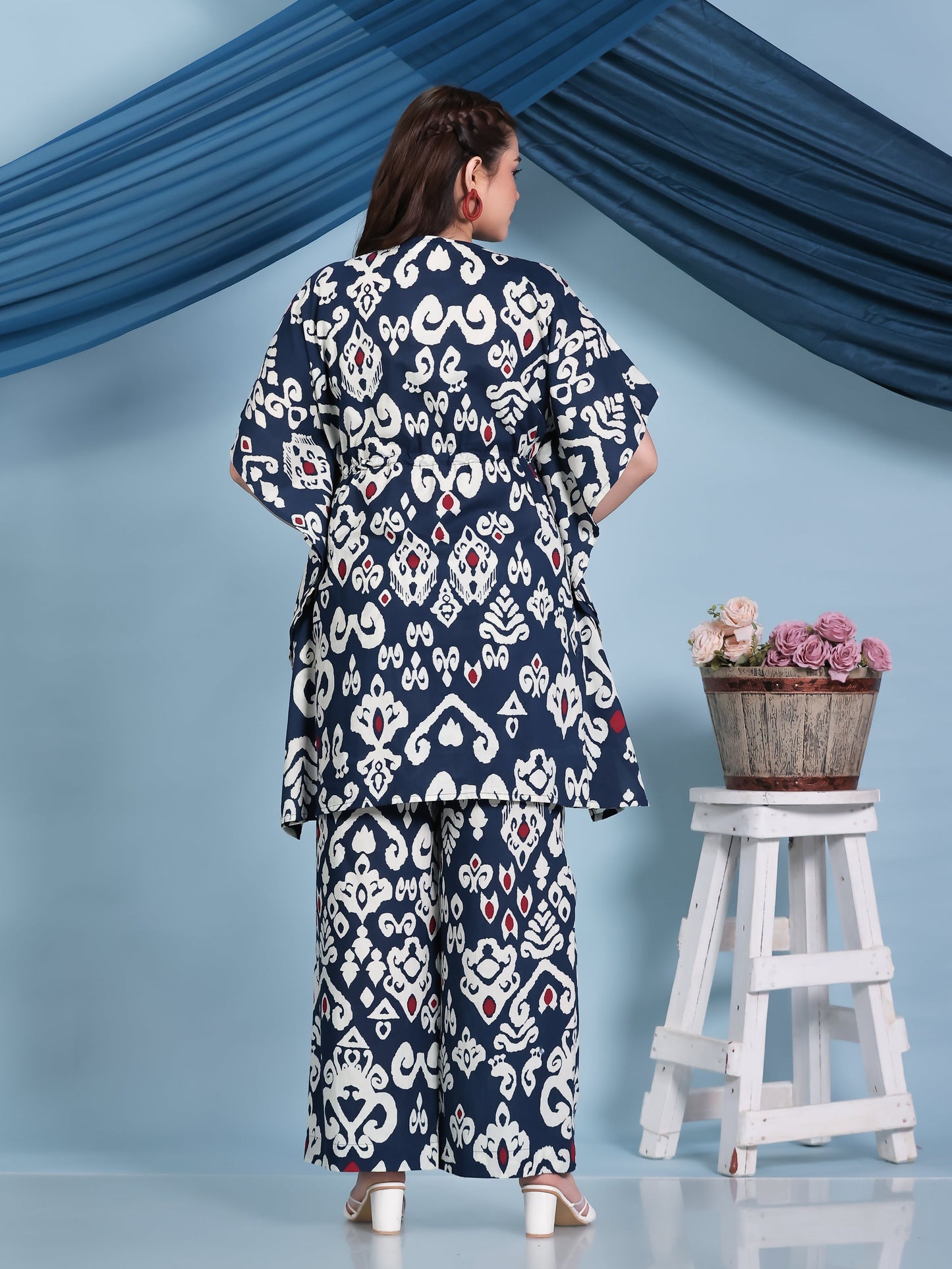 Soft Cotton Ikat Kaftan Blue Kurta