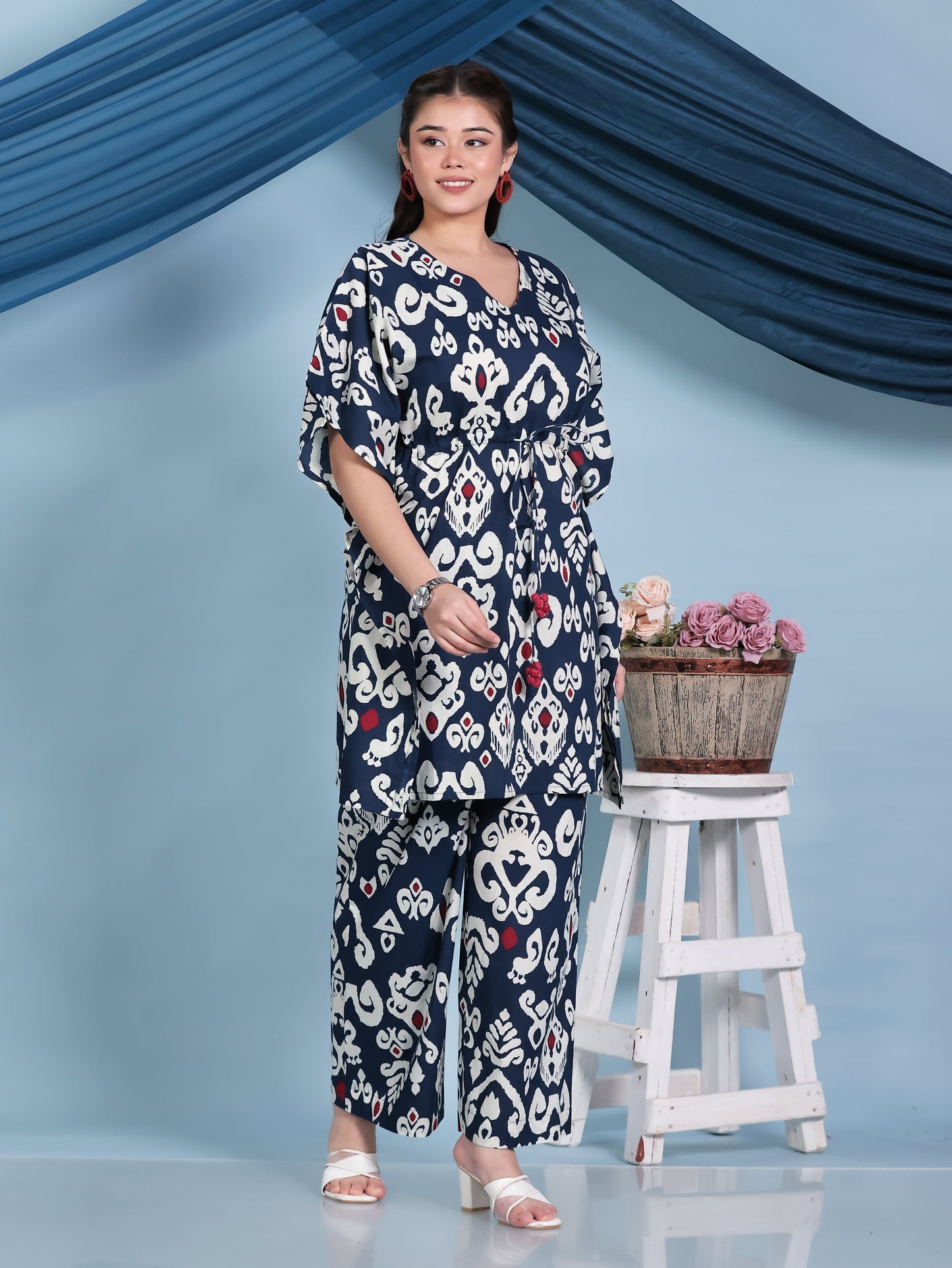 Soft Cotton Ikat Kaftan Blue Kurta
