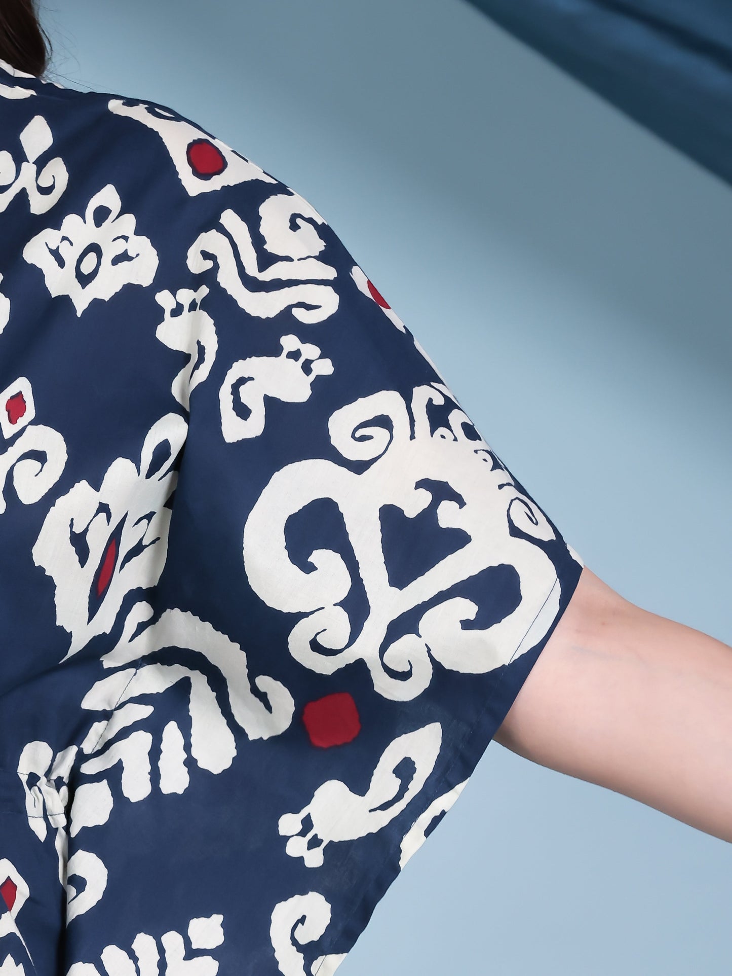 Soft Cotton Ikat Kaftan Blue Kurta