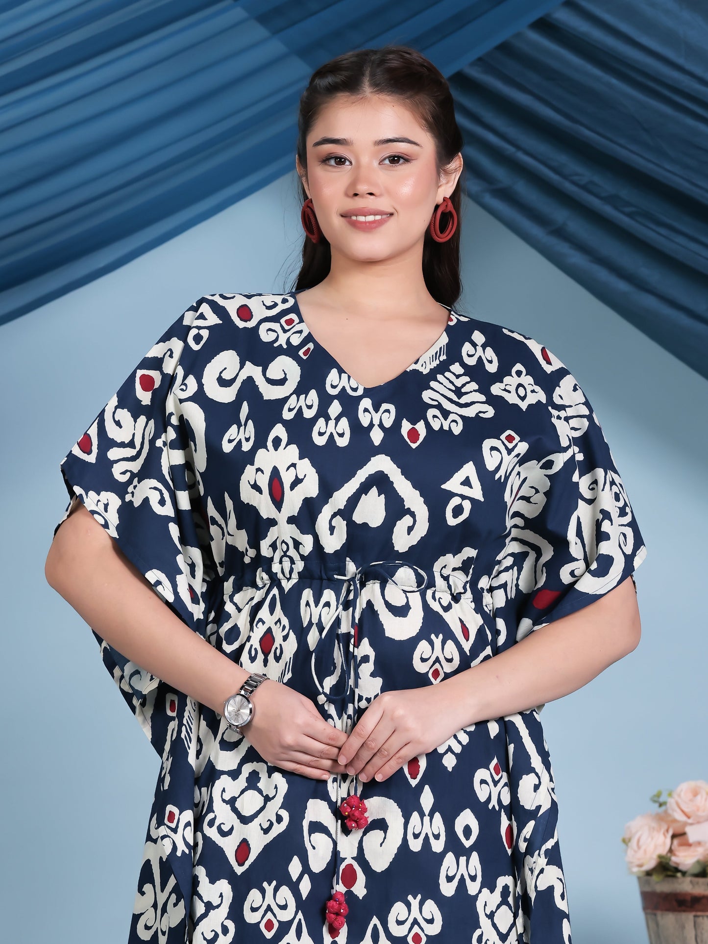 Soft Cotton Ikat Kaftan Blue Kurta