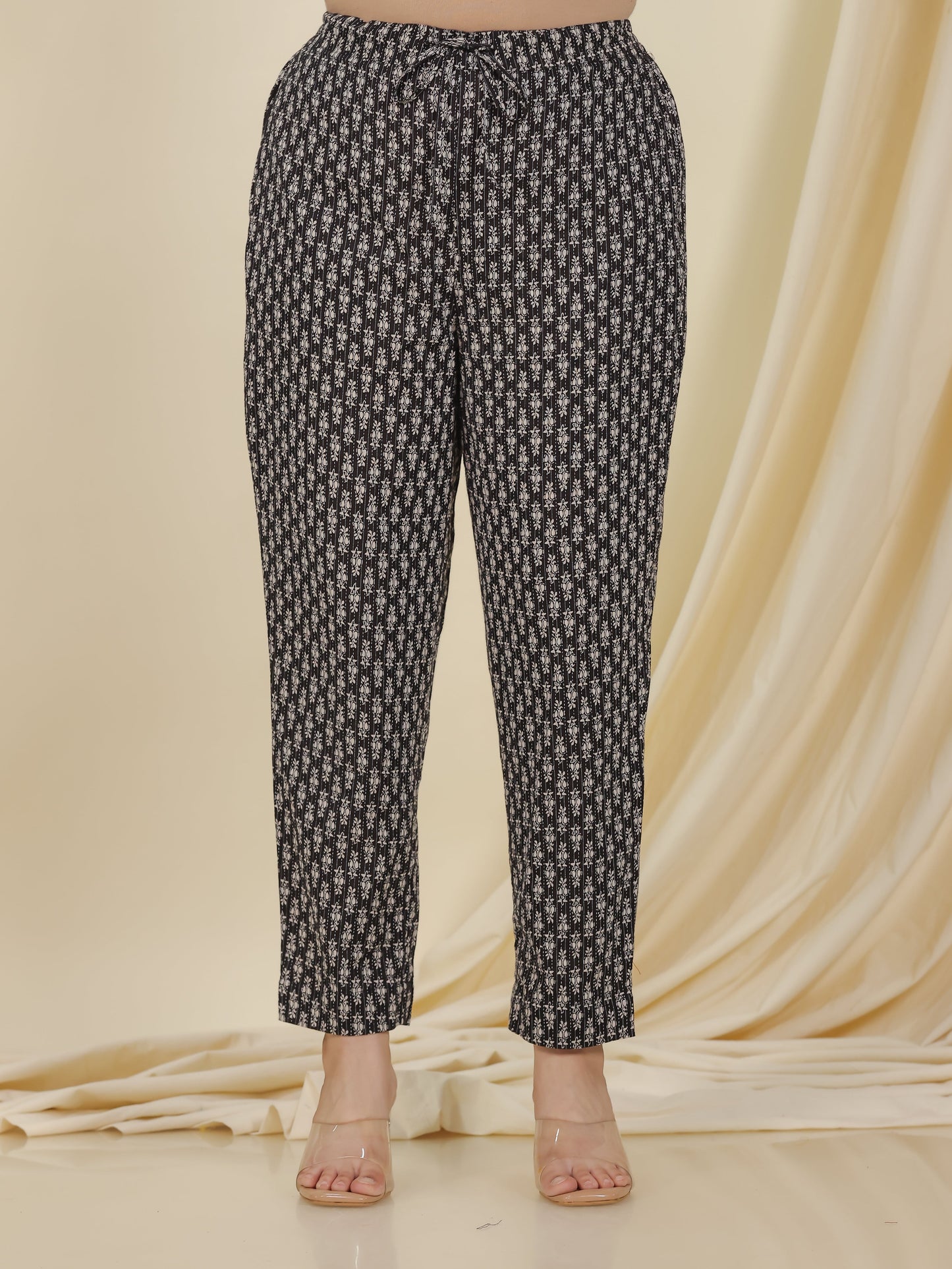 Kantha Cotton Butti Black Tapered Trousers